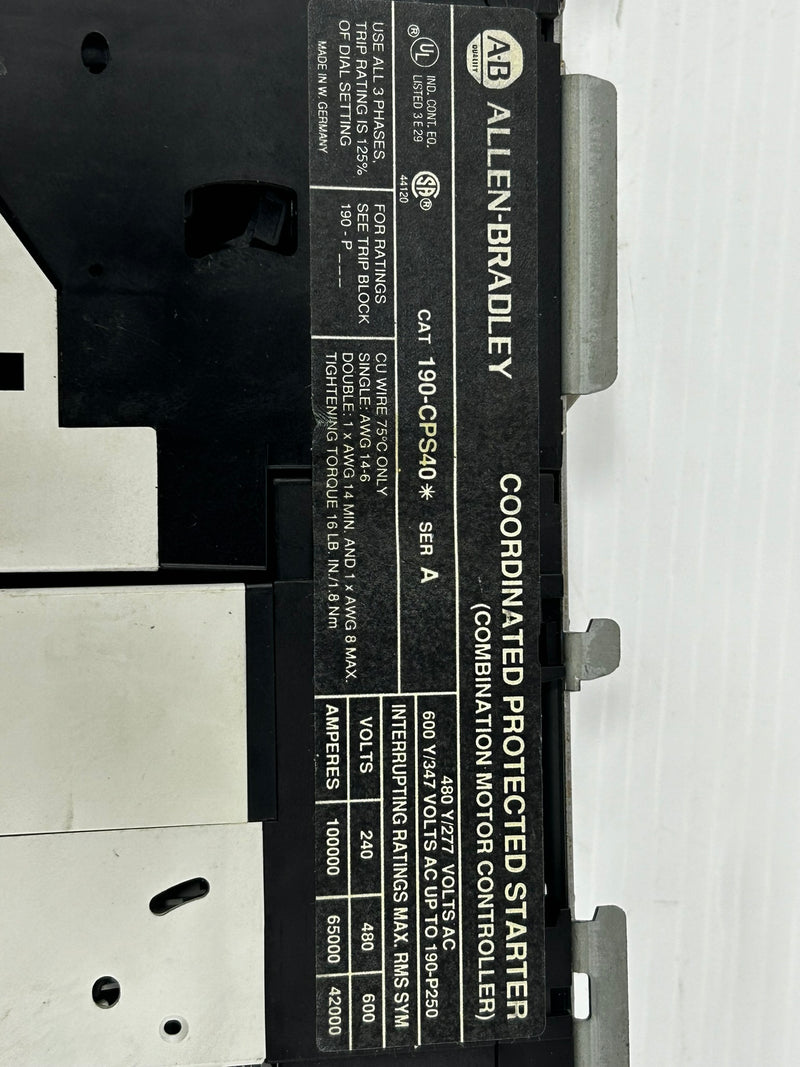 Allen Bradley 190-CPS40* Coordinated Protected Starter 190-A40* 190-P250