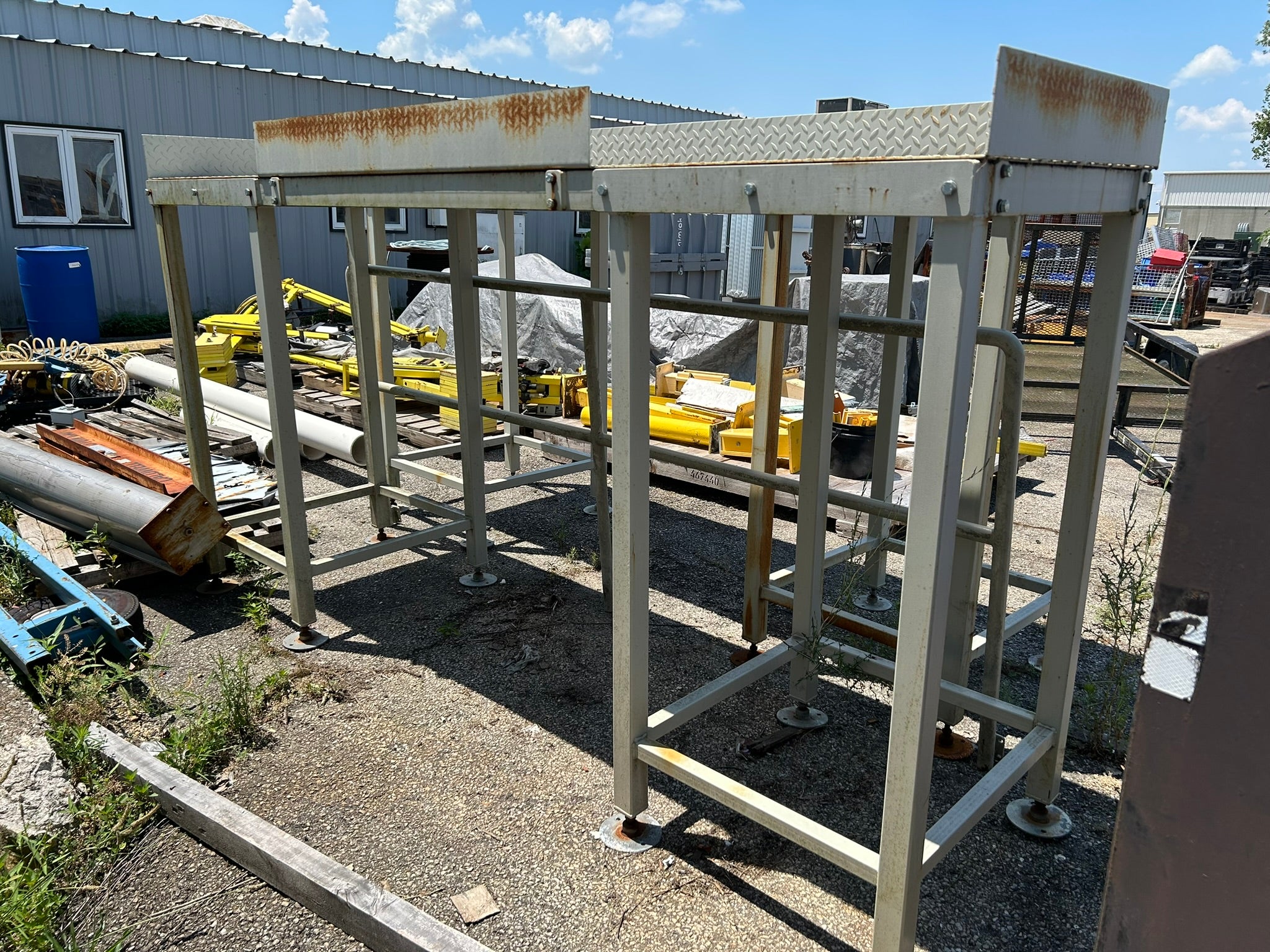 (2) Steel Platforms with Railing from Conveyor Assembly 9'9.5" x 31.5” x 5.5'