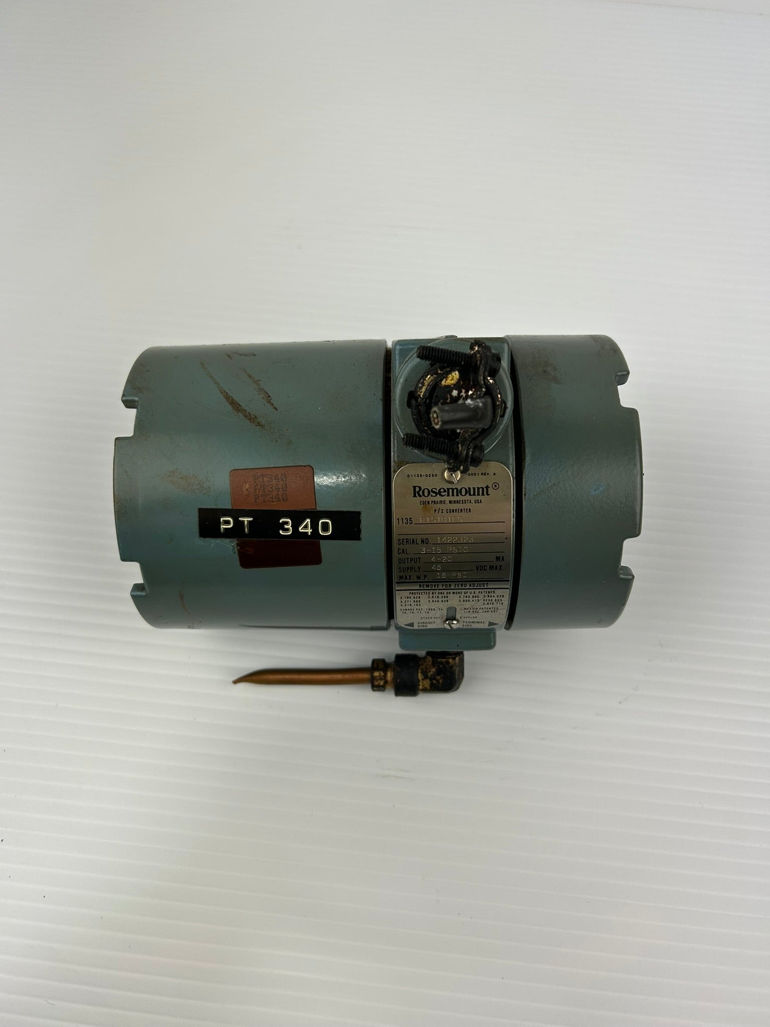 Rosemount 1135F1S1B1E5 Pressure Transmitter 3-15 PSIG 4-20mA 45VDC 15 PSI
