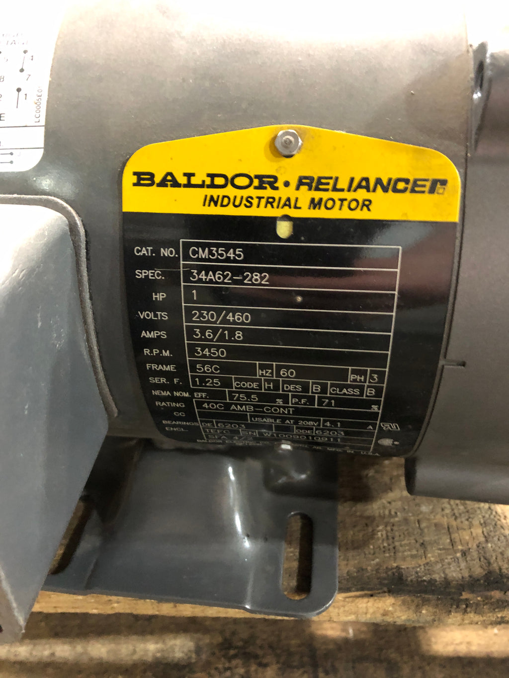 Baldor CM3545 Industrial Motor 1 HP 230/460 Volts 3450 RPM 56C Frame 3