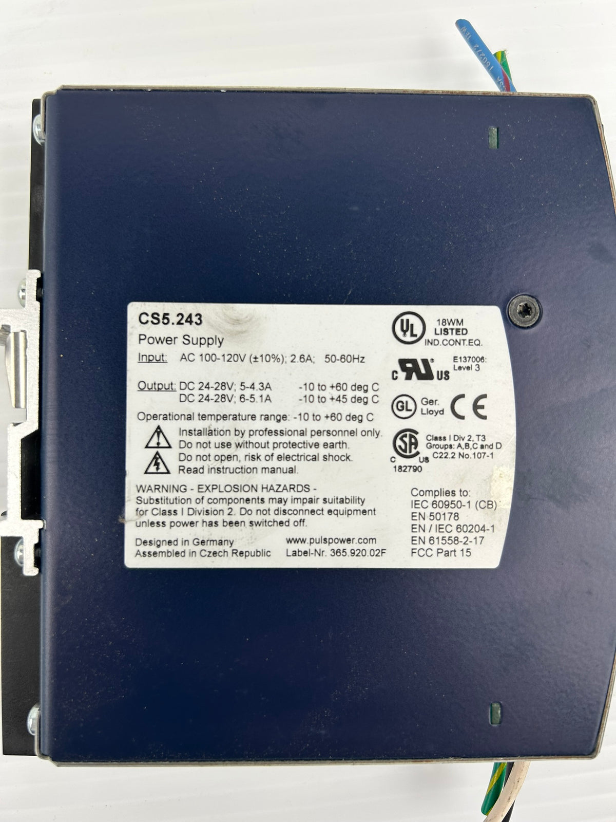 Puls Dimension CS5 Switching Power Supply CS5.243 100-120VAC 2.6A 50-60 Hz