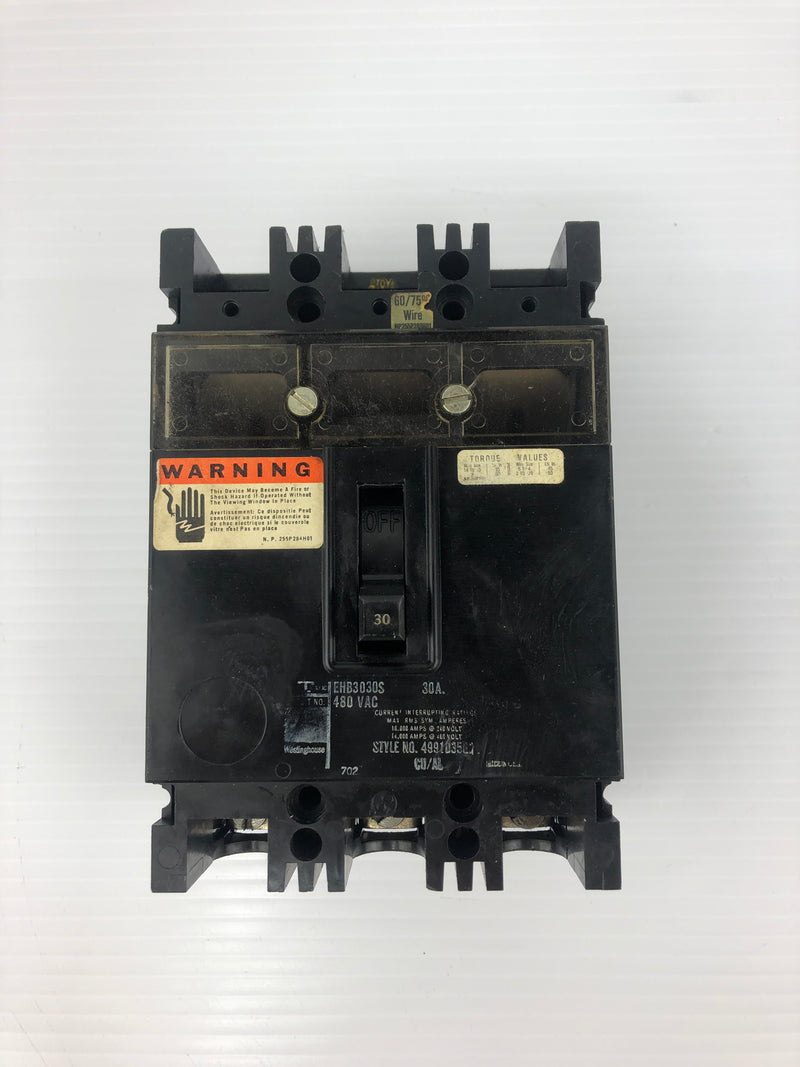 Westinghouse EHB3030S Circuit Breaker 480VAC 30A 3P