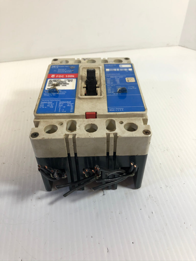 Cutler-Hammer FDC3020L Circuit Breaker Series C 3-Pole 20A 6609C48G85