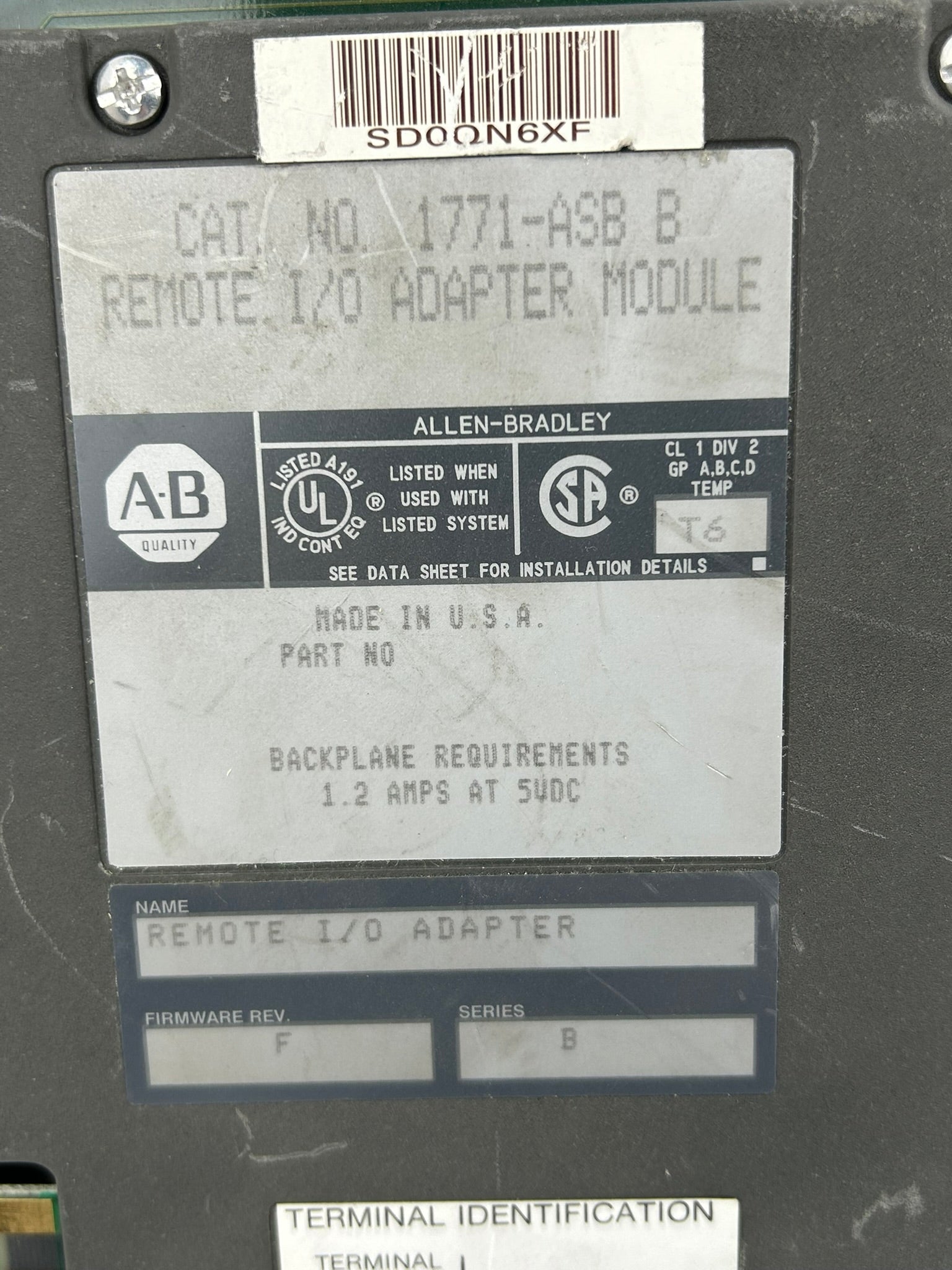 Allen-Bradley 1771-ASB Remote I/O Adapter Module Series B Rev F