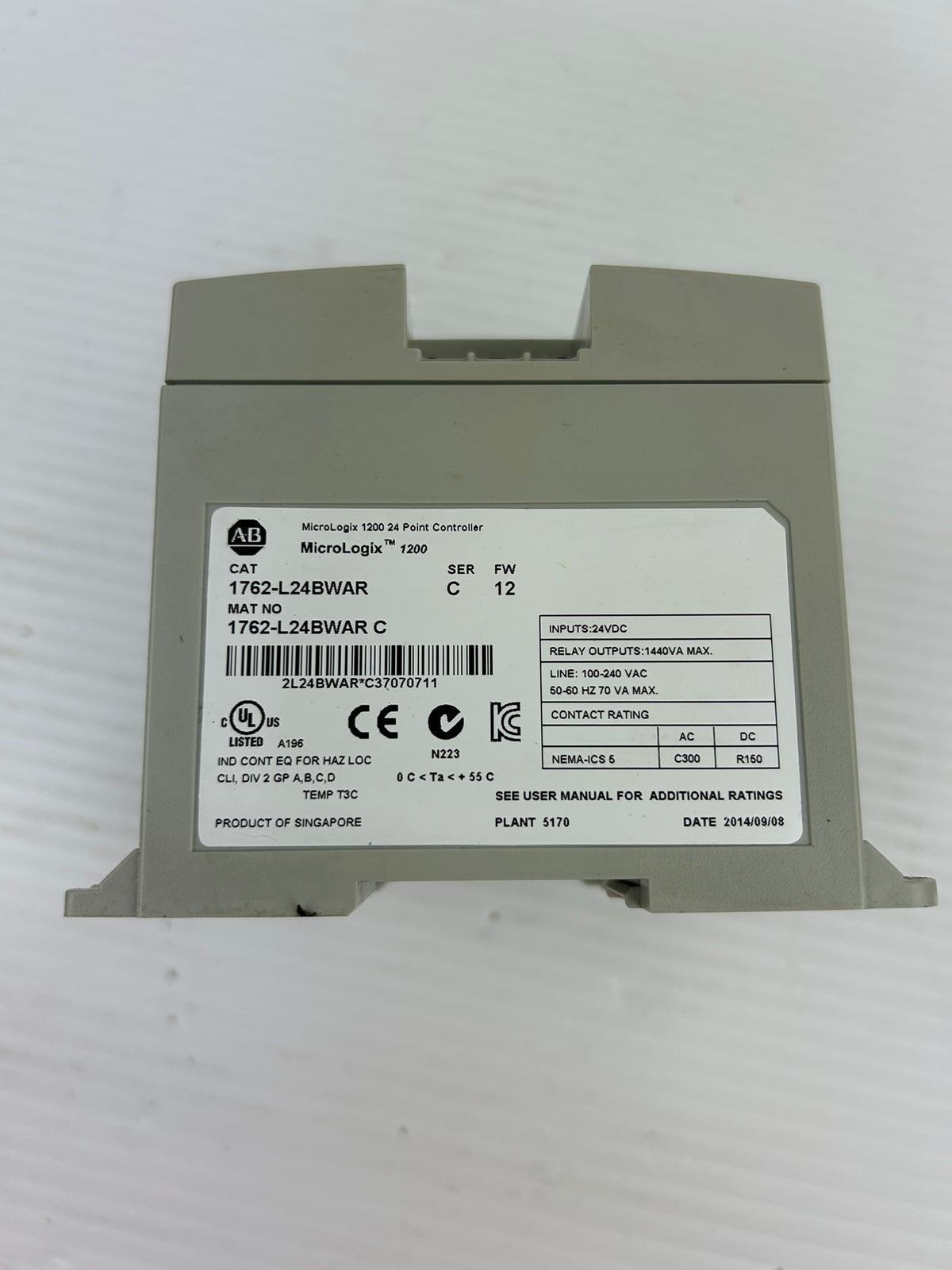 Allen Bradley 1762-L24BWAR MicroLogix 1200 24 Point Controller Series C FW 12
