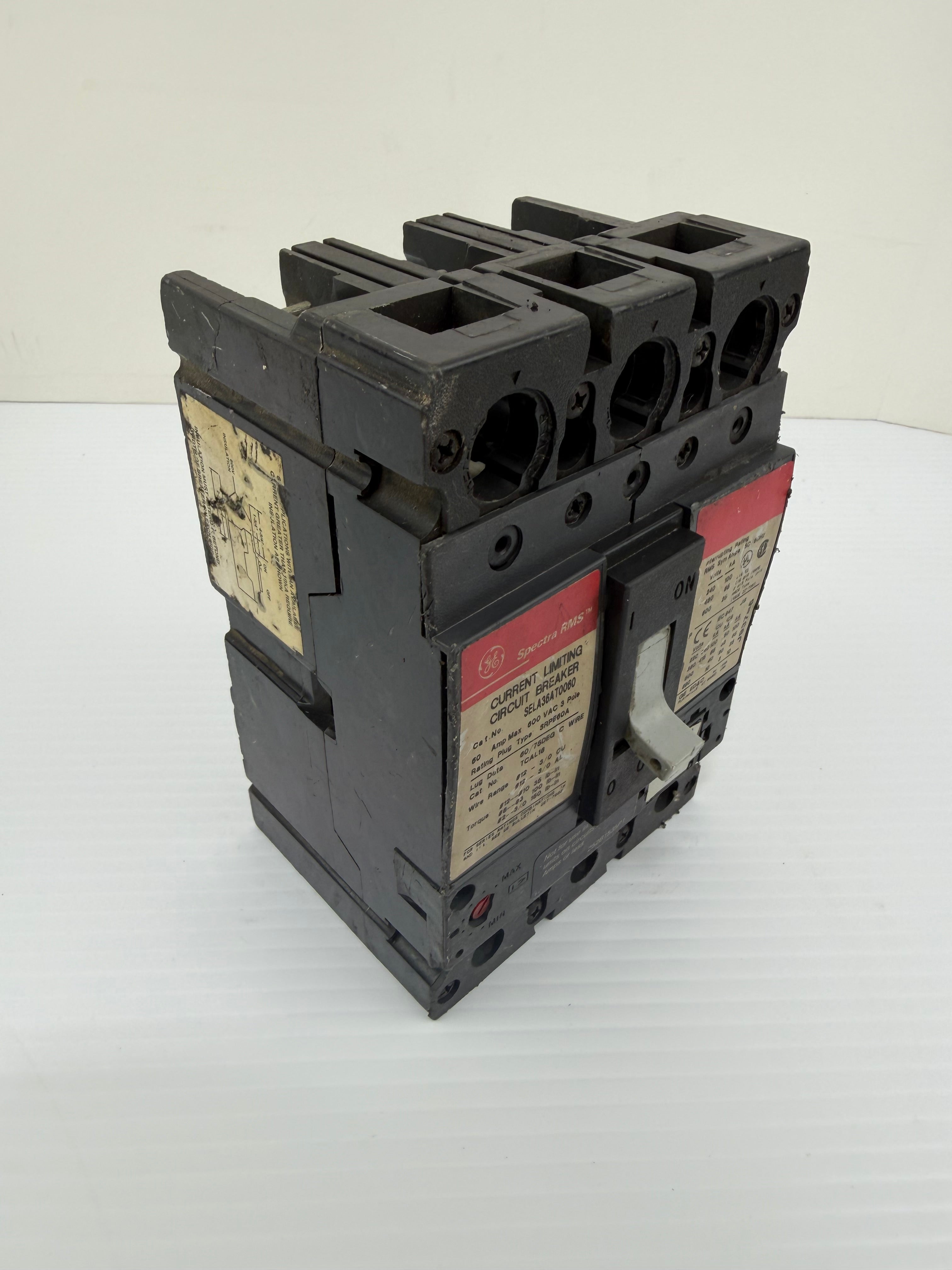 GE Spectra Circuit Breaker SELA36AT0060 60 Amp 600 VAC 3 Pole Used