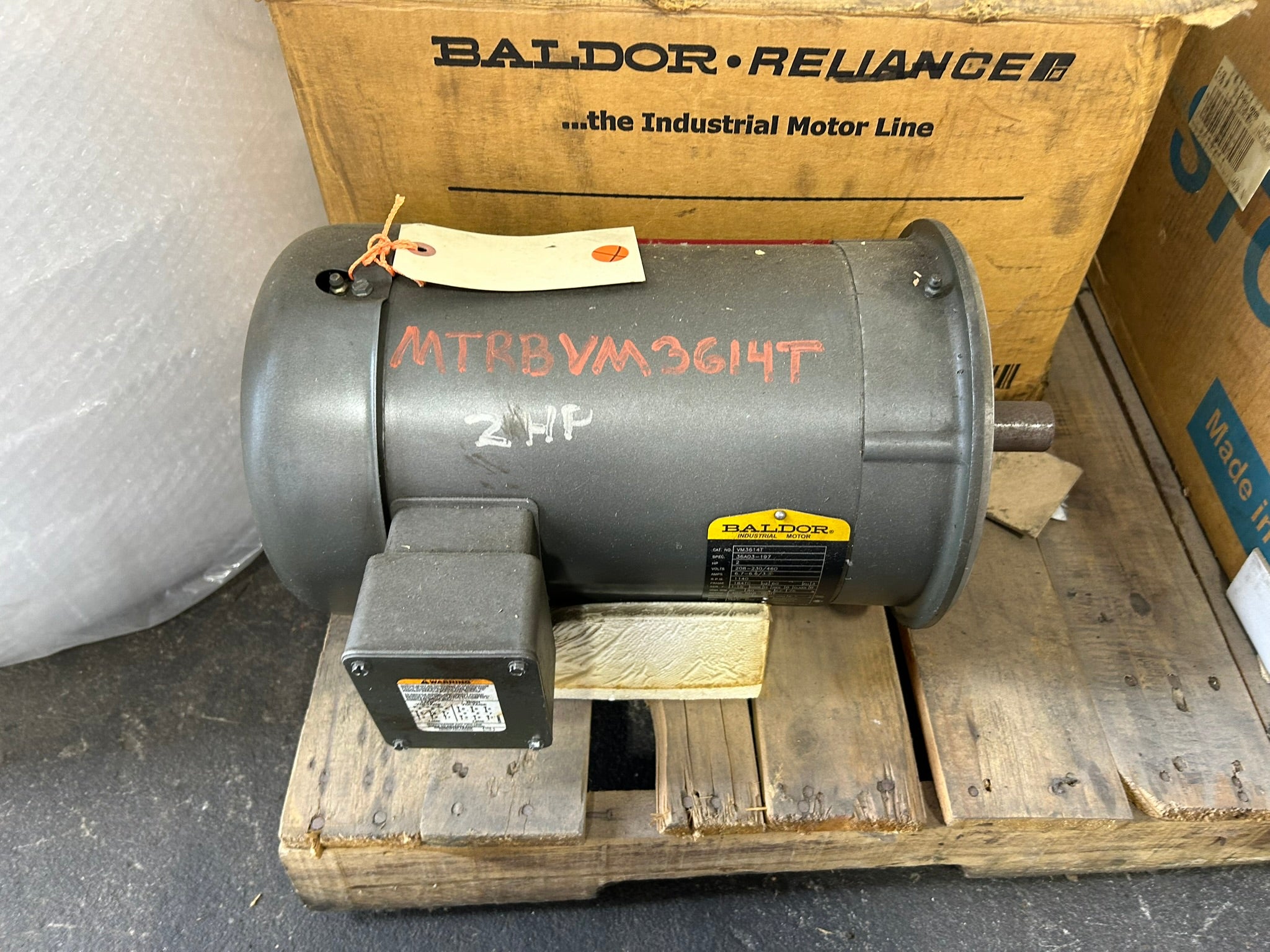 Baldor VM3614T 2HP Electric Motor 208-230/460V 3PH 1140 RPM TEFC 184TC