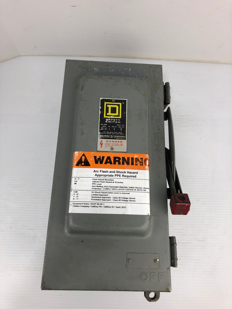 Square D H362AWK Safety Switch Series E1 600V 60A 3PH Fusible Type 3, 3R, 12