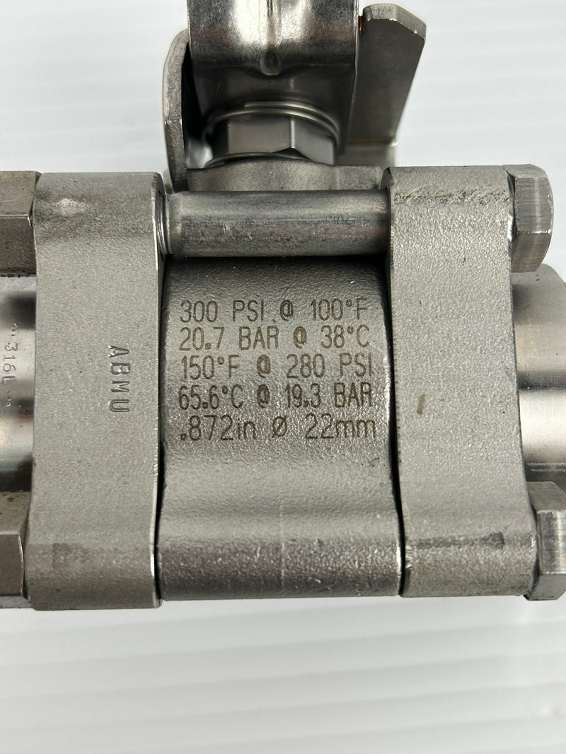 Swagelok SS-65TSC16-NL Stainless Ball Valve 280-300PSI