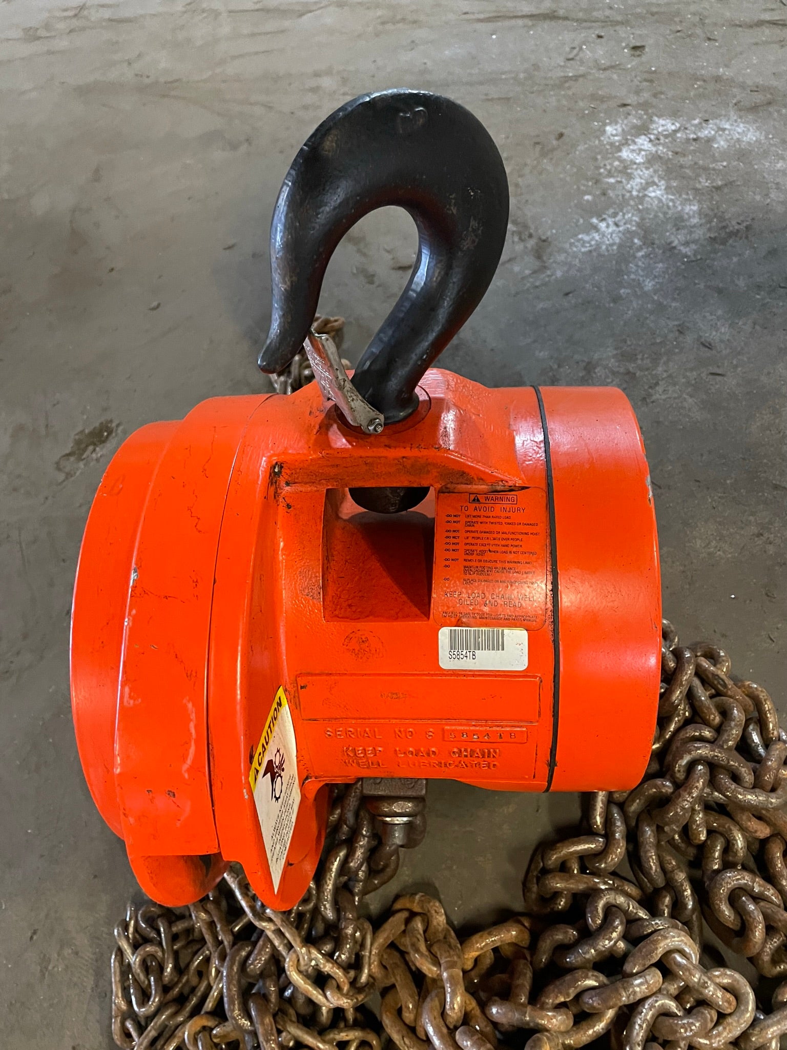 CM Cyclone S5854TB 2 Ton Manual Chain Fall Hoist with Load Limiter