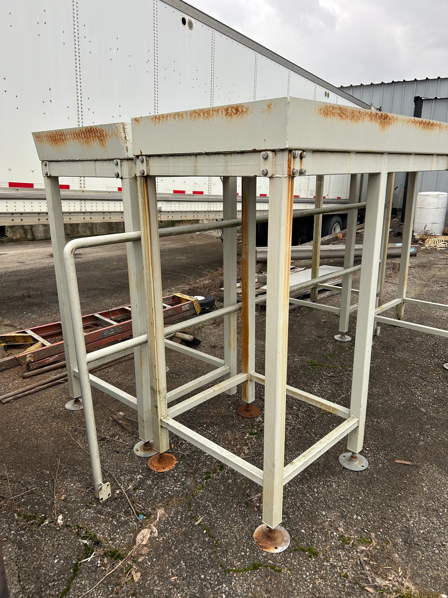 (2) Steel Platforms with Railing from Conveyor Assembly 9'9.5" x 31.5” x 5.5'