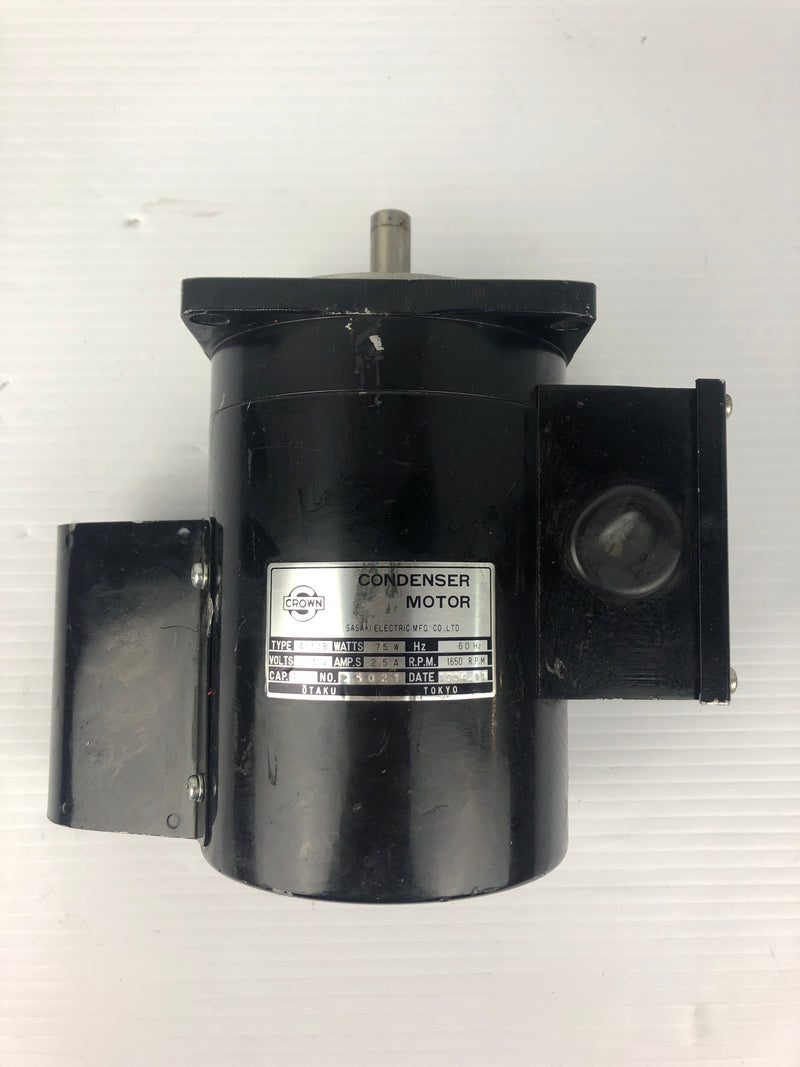 Sasaki Electric 4113B Condenser Motor 1650RPM 115V 2.5A 75W 60Hz