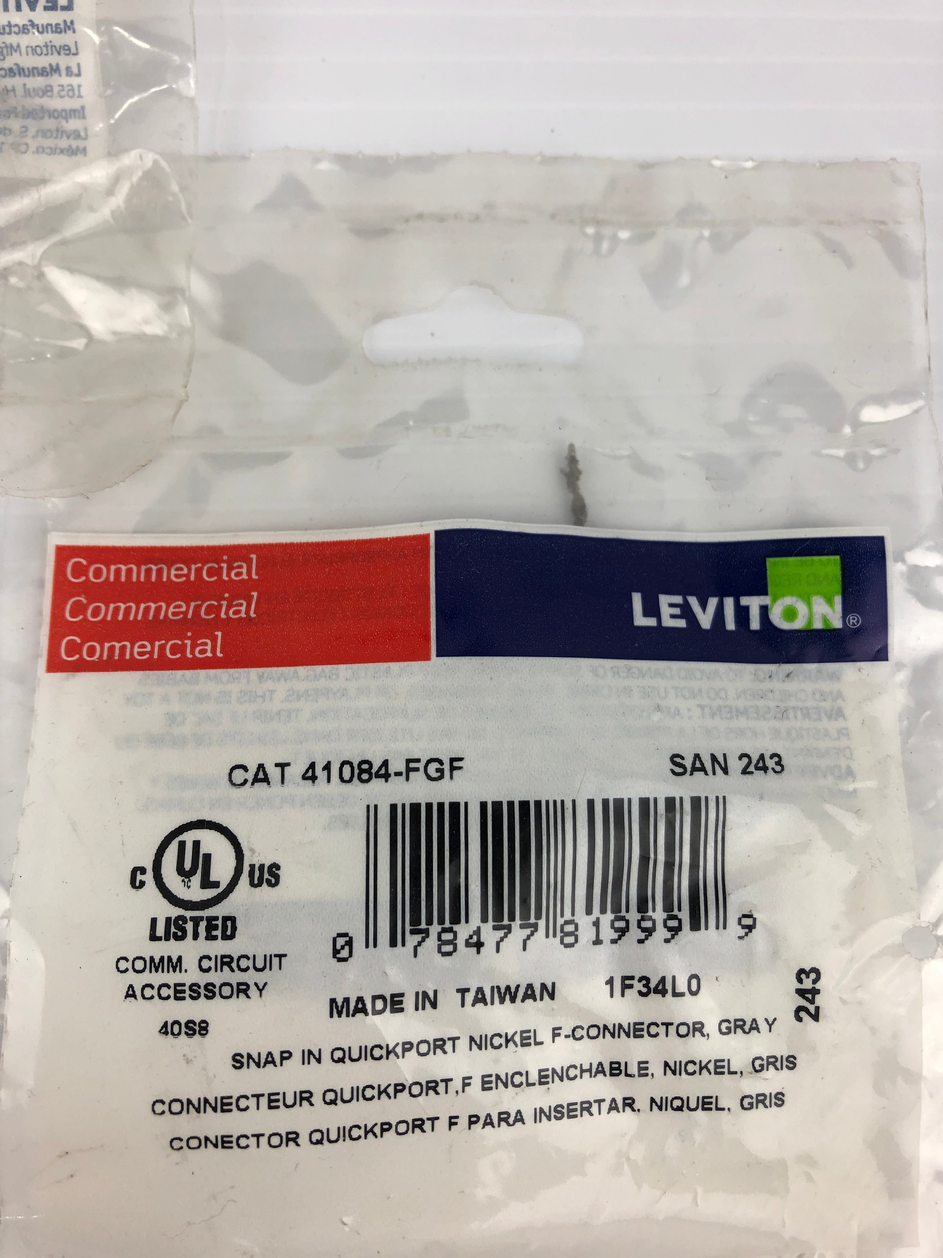 Leviton 41084-FGF Quick Port Snap-In Female F-Type Coaxial Cable Jack - Lot of 3