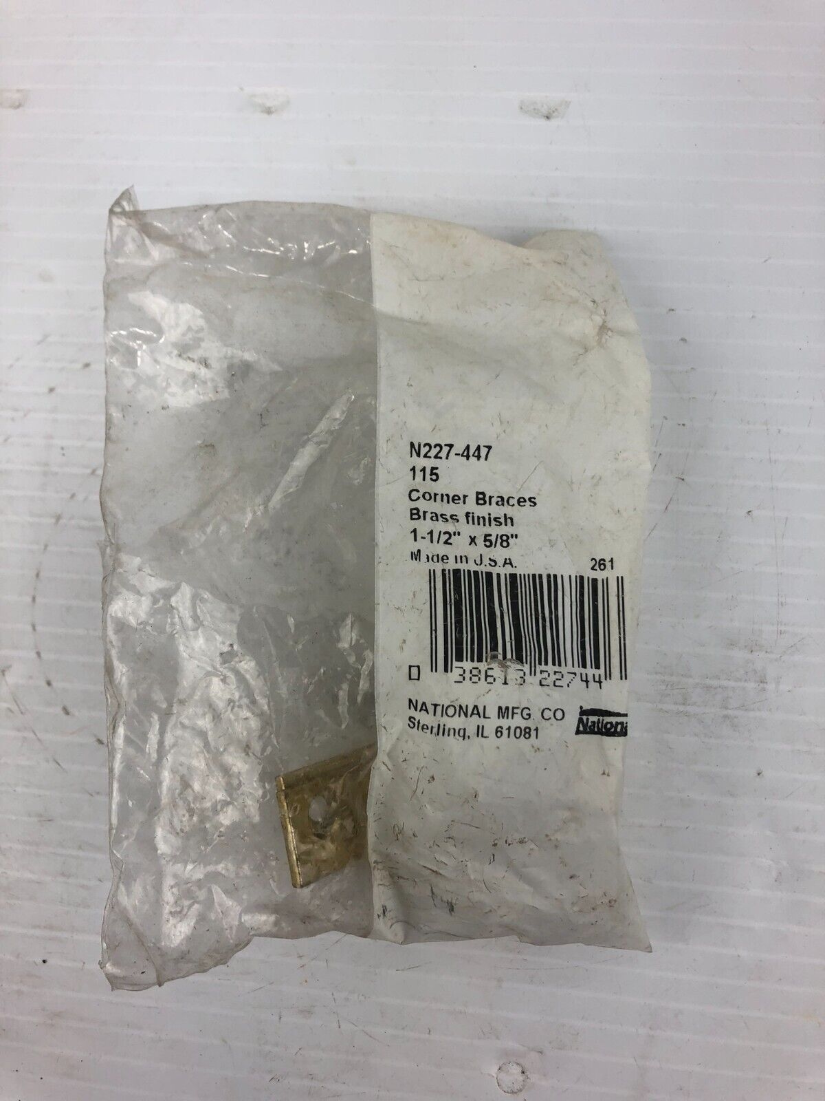 National Mfg Corner Braces N227-447 Brass Finish 1-1/2" x 5/8"