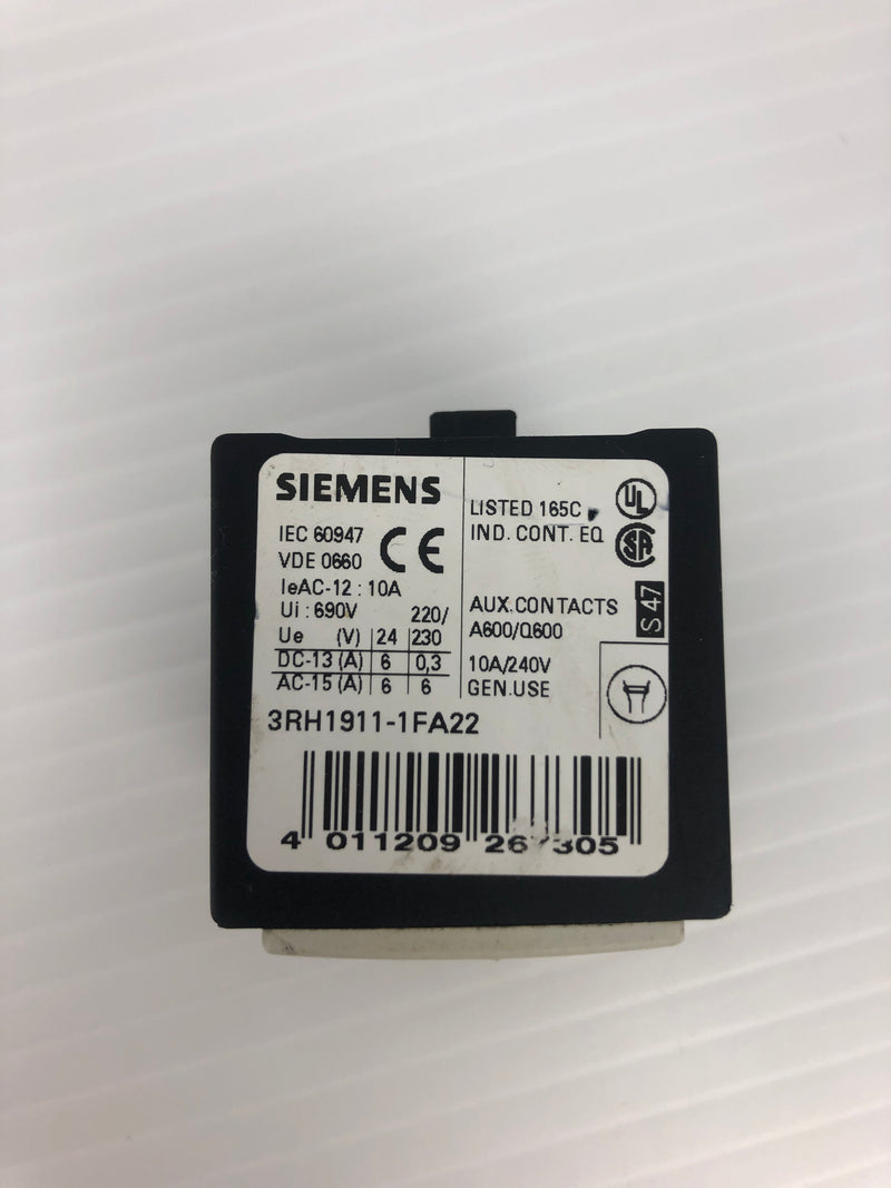 Siemens 3RH1911-1FA22 Contact Block 690V 10A