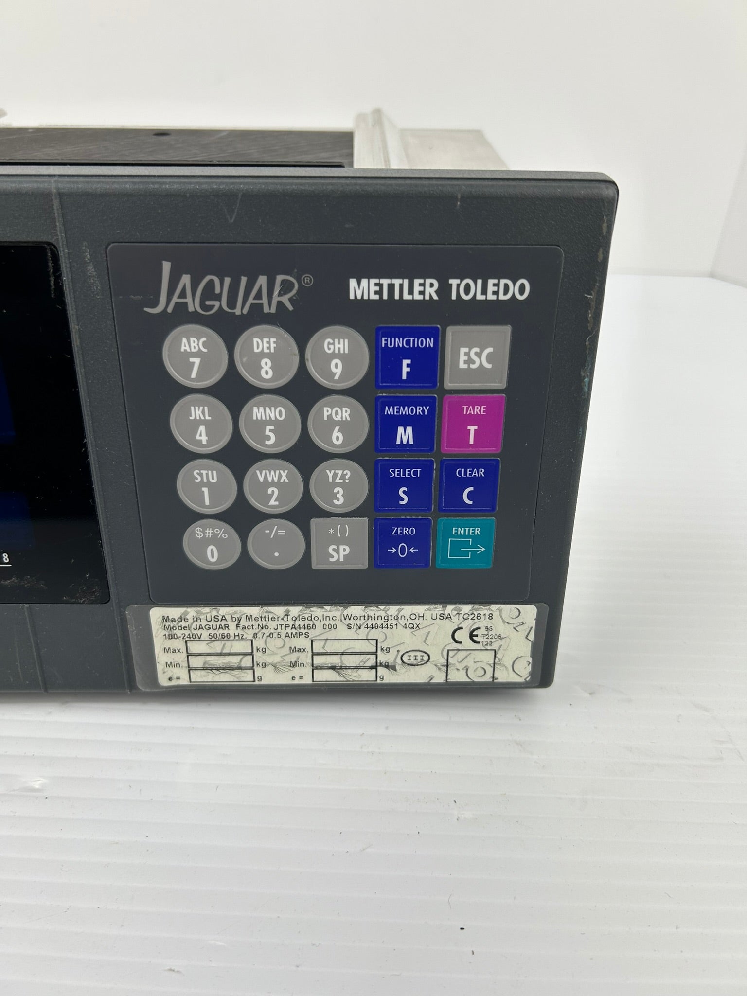 Mettler Toledo JAGUAR Scale Controller Interface Panel Nema 4, Nema 12