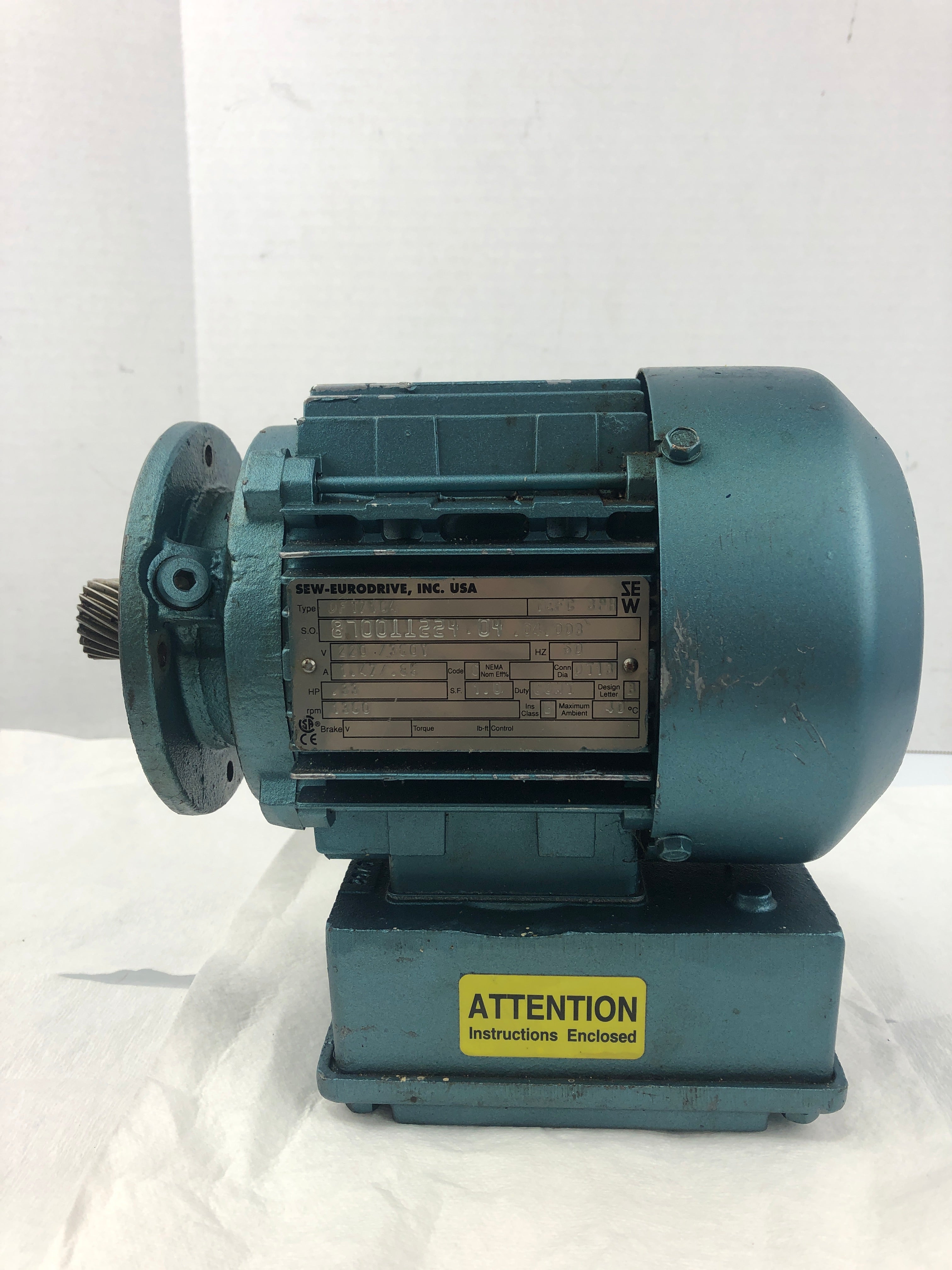 Sew Eurodrive DFT71C4 Gear Motor Class: B 1380RPM .33HP 3PH 230/380V 1.47/.85A