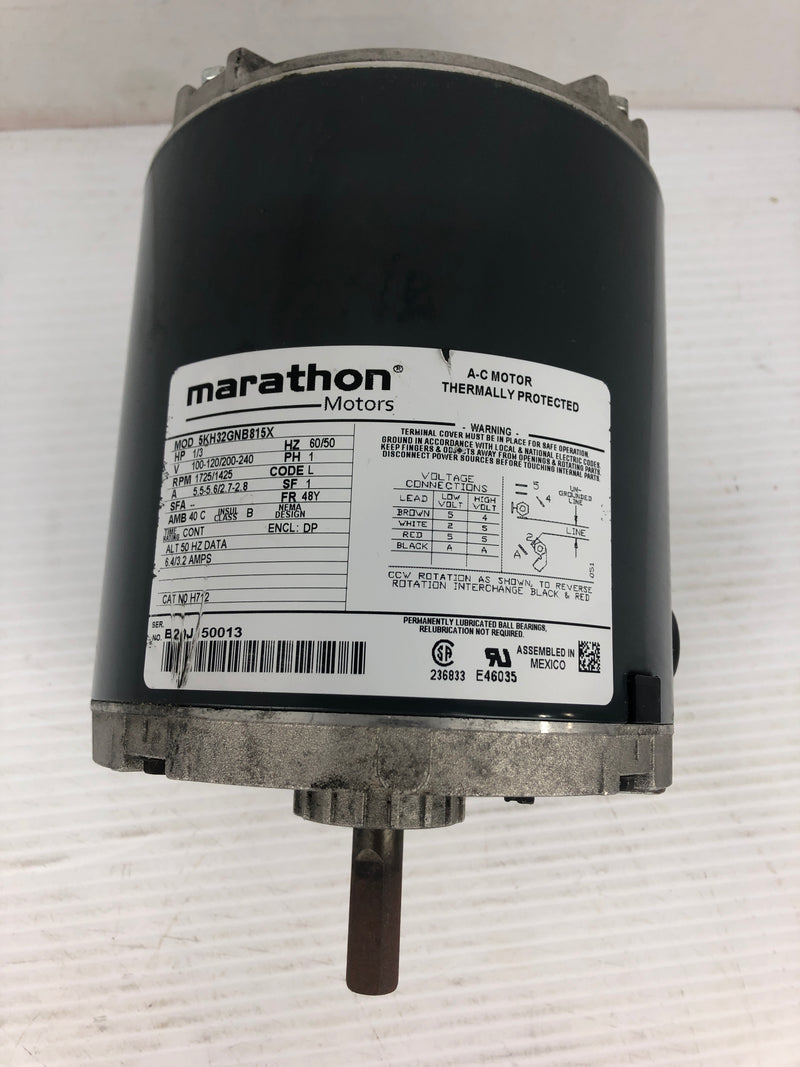 Marathon 5KH32GNB815X Pump Motor 1/3HP 1725/1425 RPM 48Y Frame 1PH