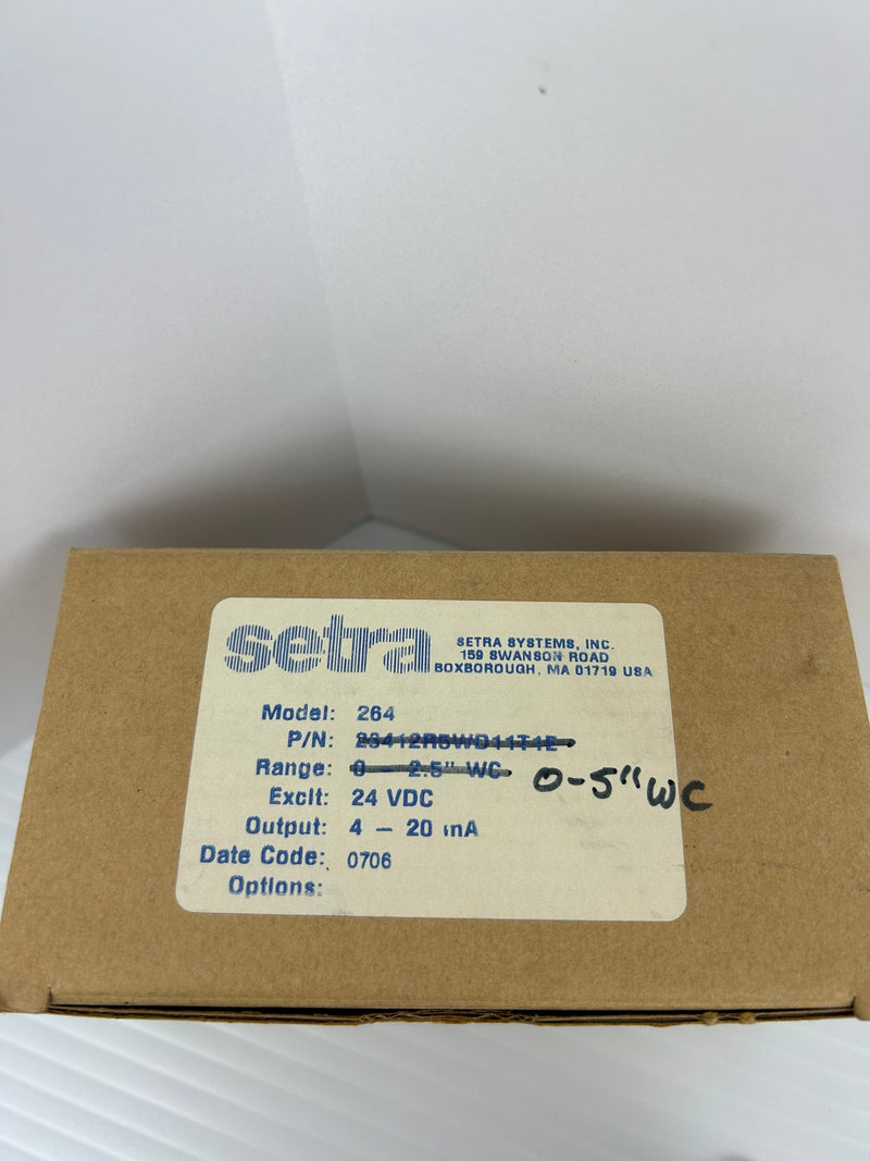 Setra C264 Pressure Transmitter 0-5" WC 24VDC