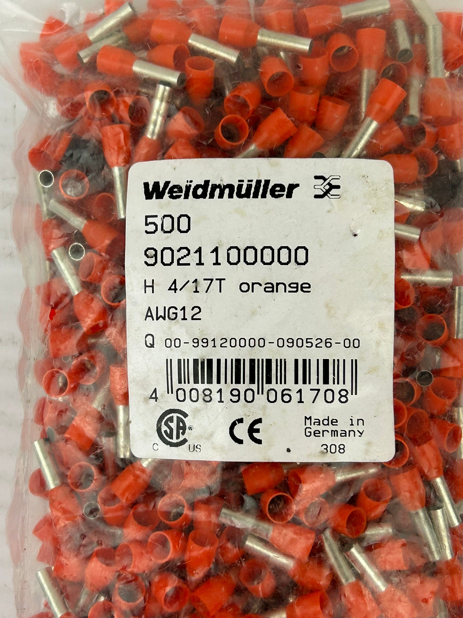 Weidmuller 9021100000 Wire-End Ferrule Orange - Lot of 500