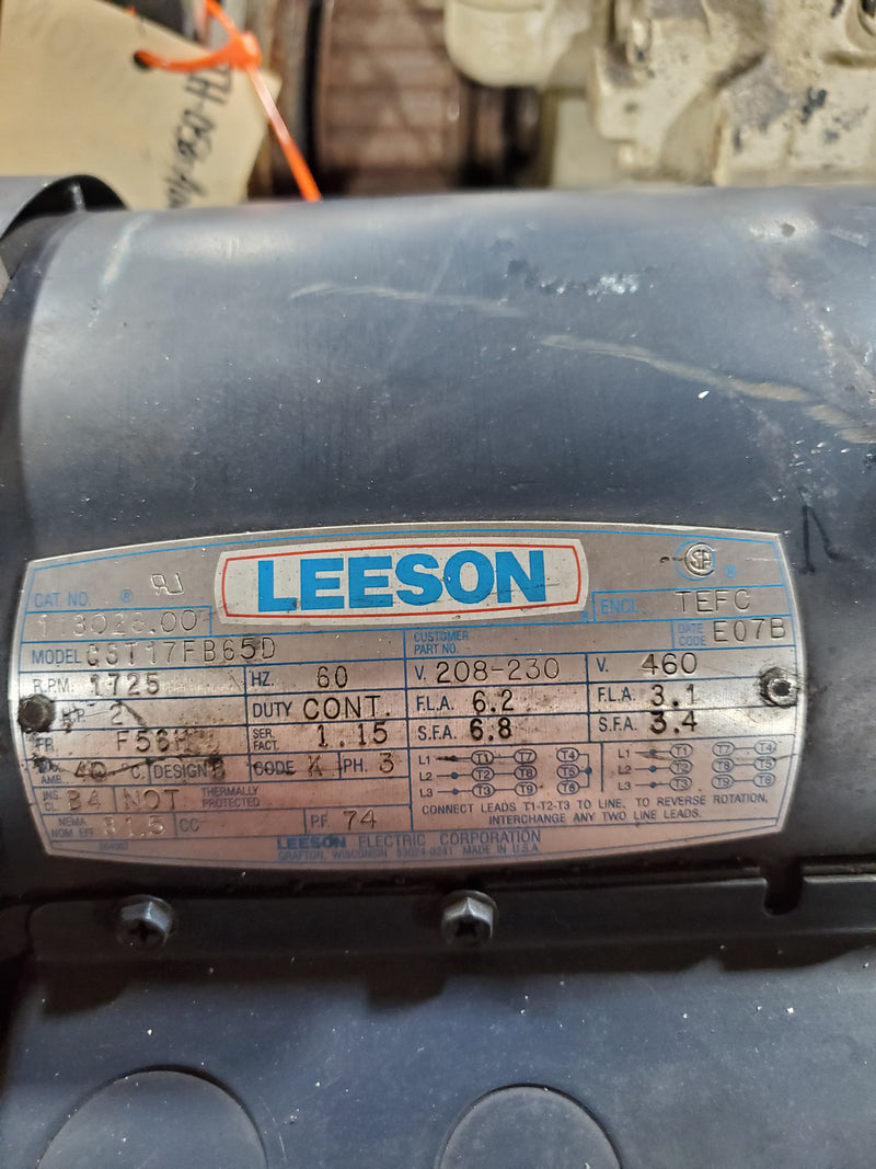 Leeson CST17FB65D Electric Motor 2 HP 1725 RPM F56H Frame 3PH 208-230/460 Volt