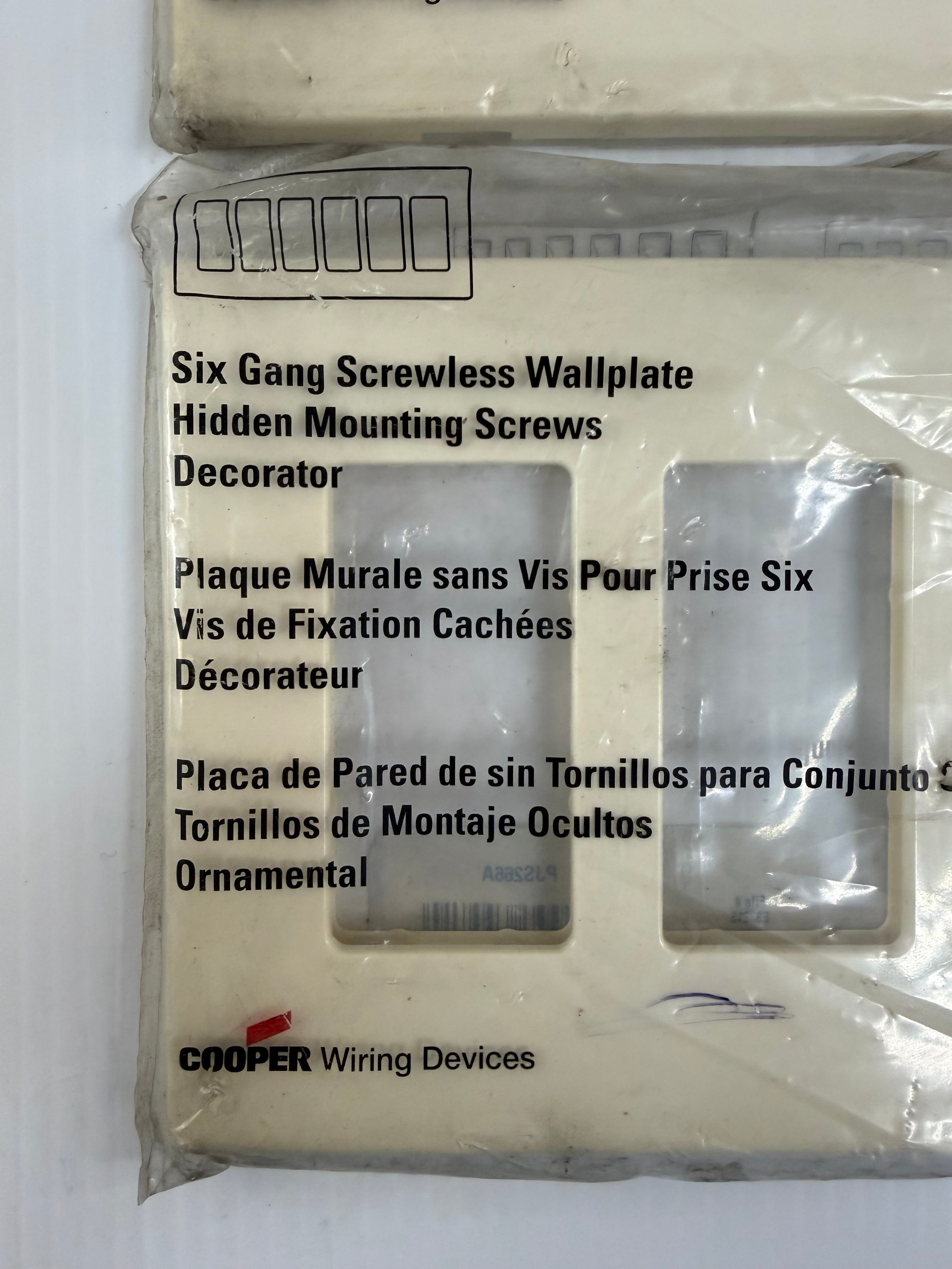 Cooper Wiring 6-Gang Screwless Wallplate Lot of 2 PJS266A