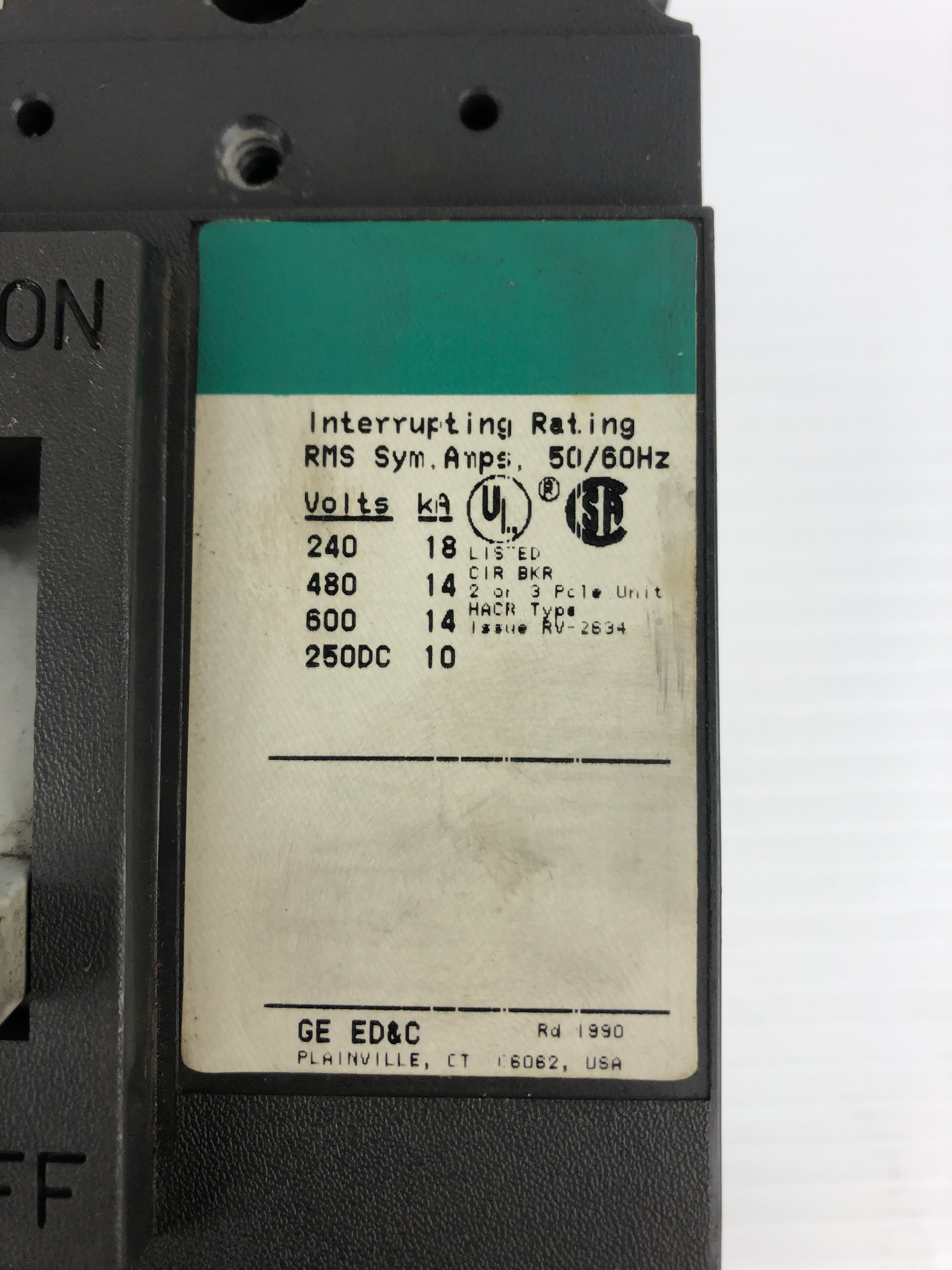 General Electric TED136030 Industrial Circuit Breaker 600VAC 250VDC 30A 3P