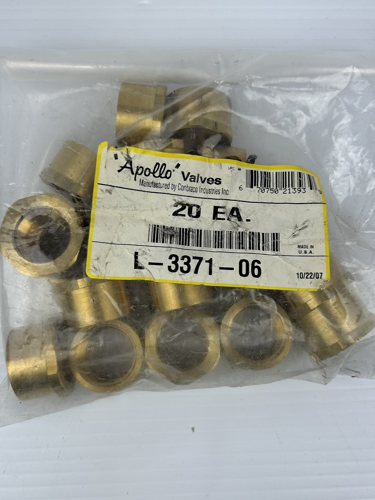 Apollo Valves L-3371-06 Tailpiece 3/4" NPT Brass L337106 - Bag of 18