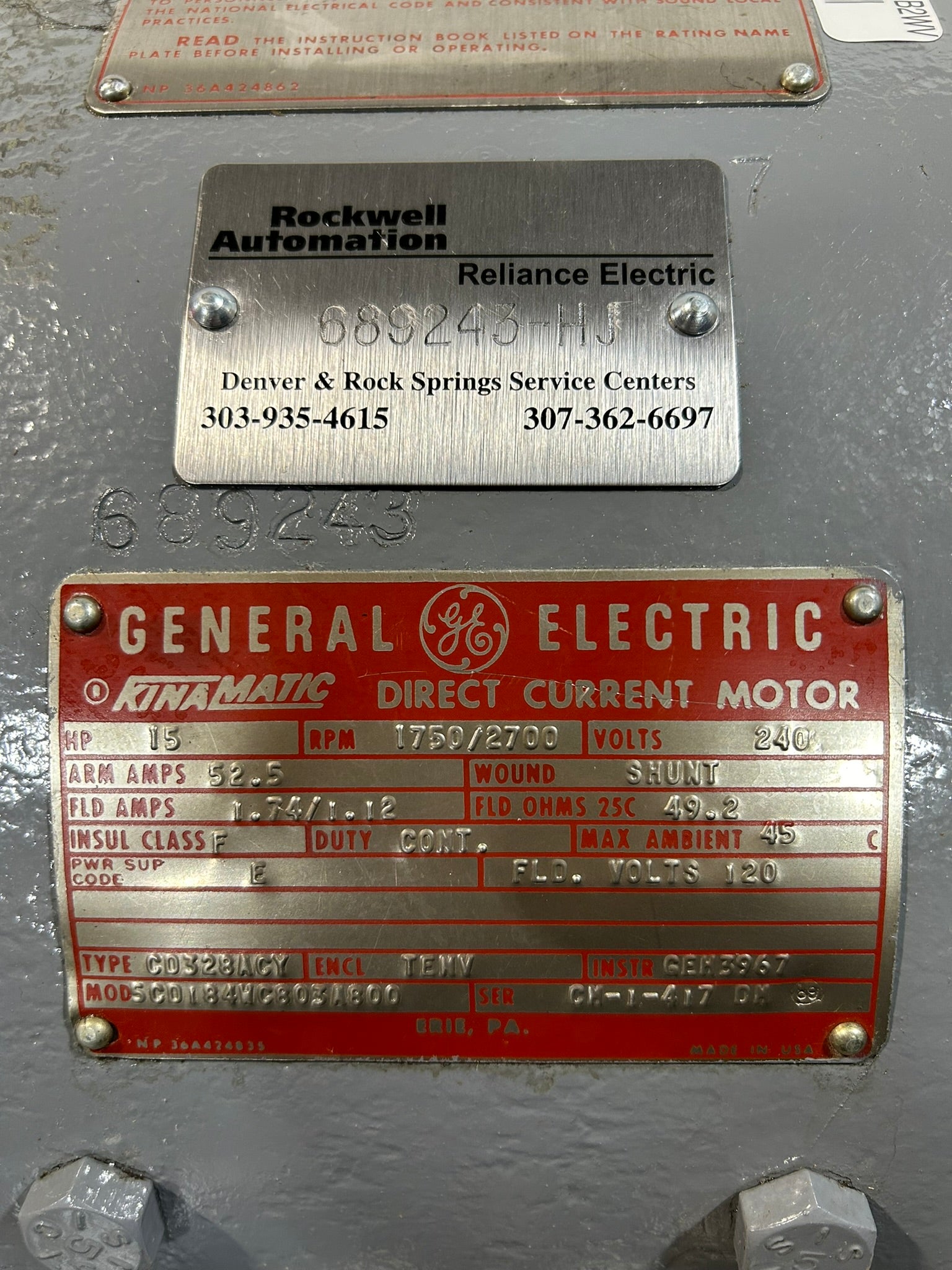 General Electric 5CD184WC803A800 Kinamatic DC Motor 15HP with Stearns 1-087-0613