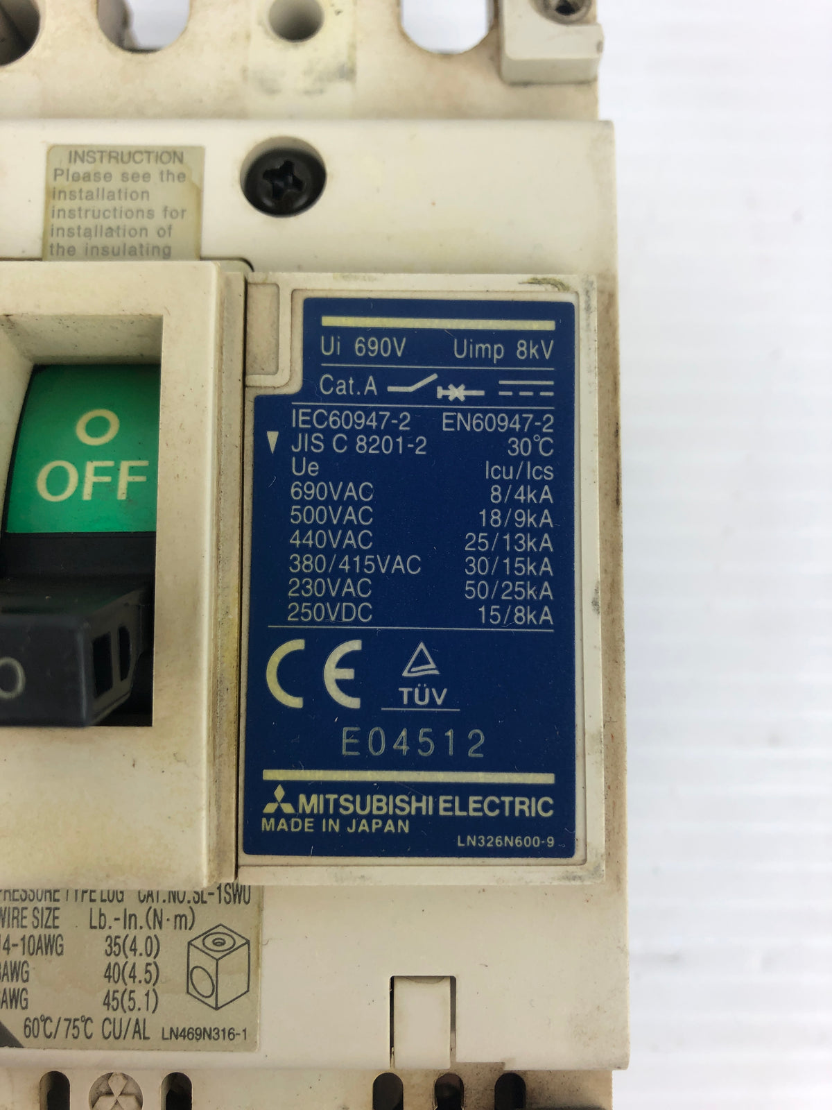 Mitsubishi NF100-SWU No-Fuse Breaker 20A 3P