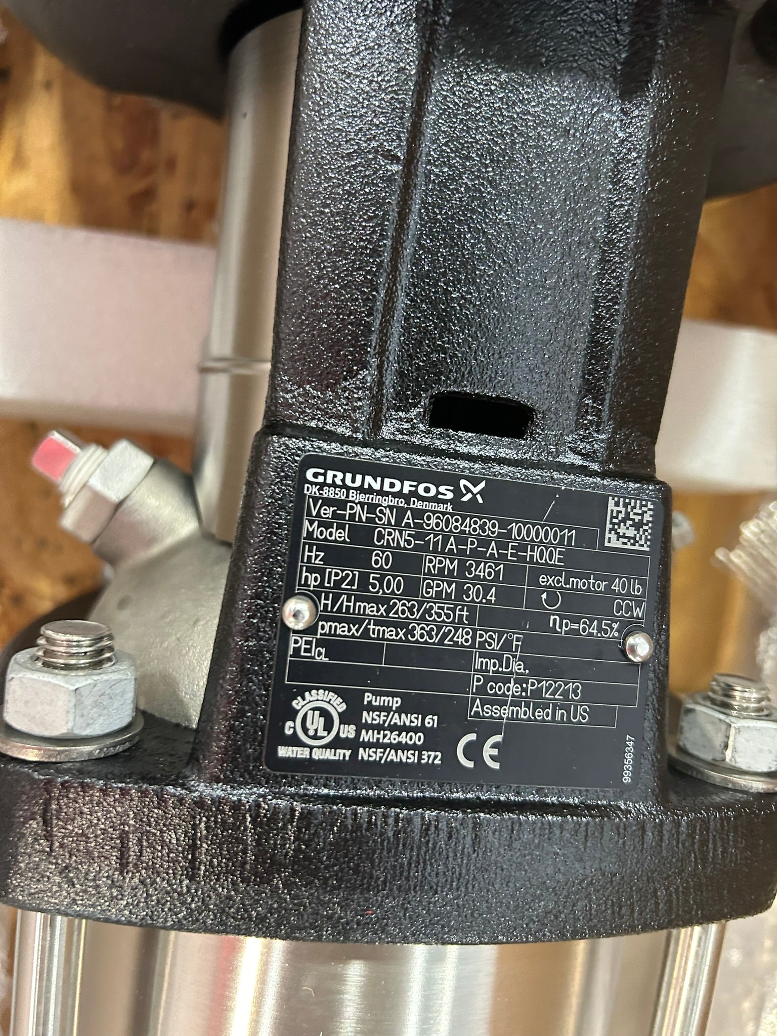 Grundfos CRN5-11-A-P-A-E-HQQE Pump with Motor 5 HP