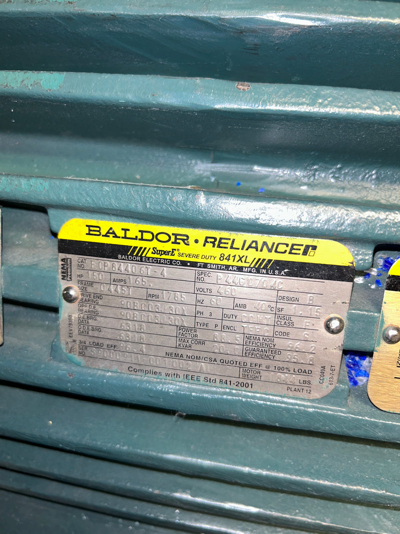 Baldor Reliance ECP84406T-4 Super-E Severe Duty Motor 841XL 150HP 1765RPM 3PH