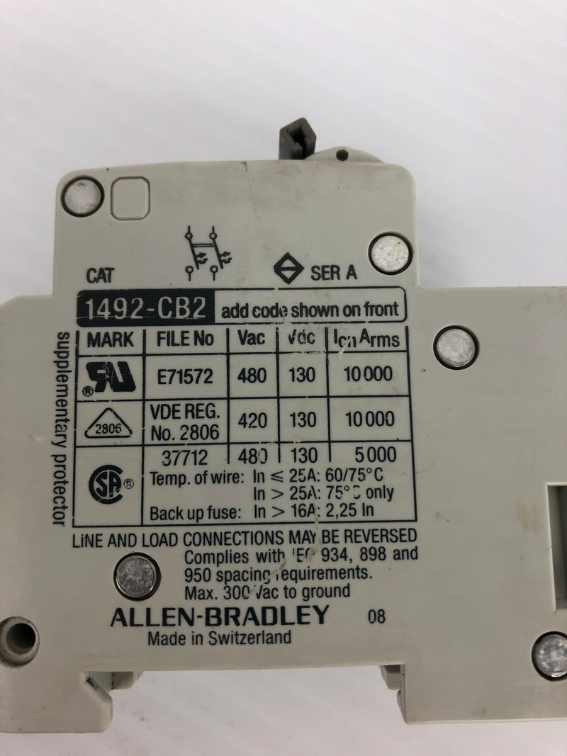 Allen Bradley G250 Circuit Breaker 1492-CB2 Ser. A 25A 2P