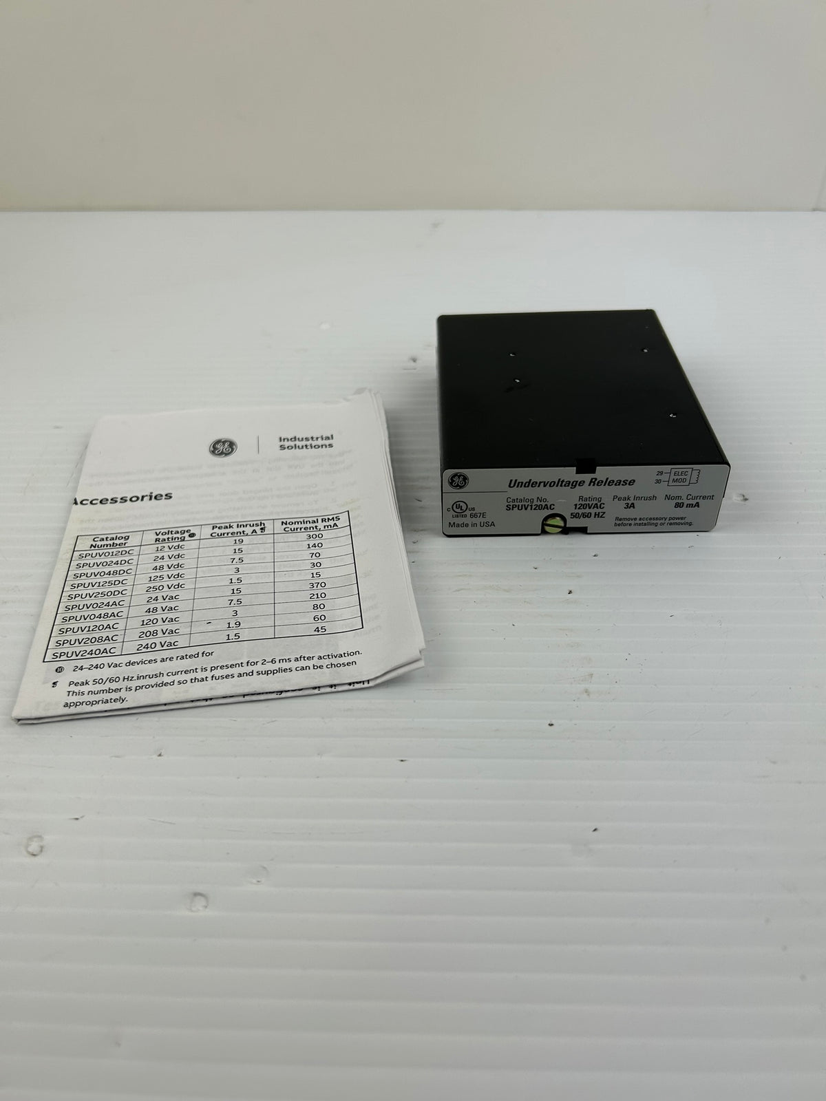 GE SPUV120AC Undervoltage Release Accessory 120VAC 50/60Hz 80mA Circuit Breaker