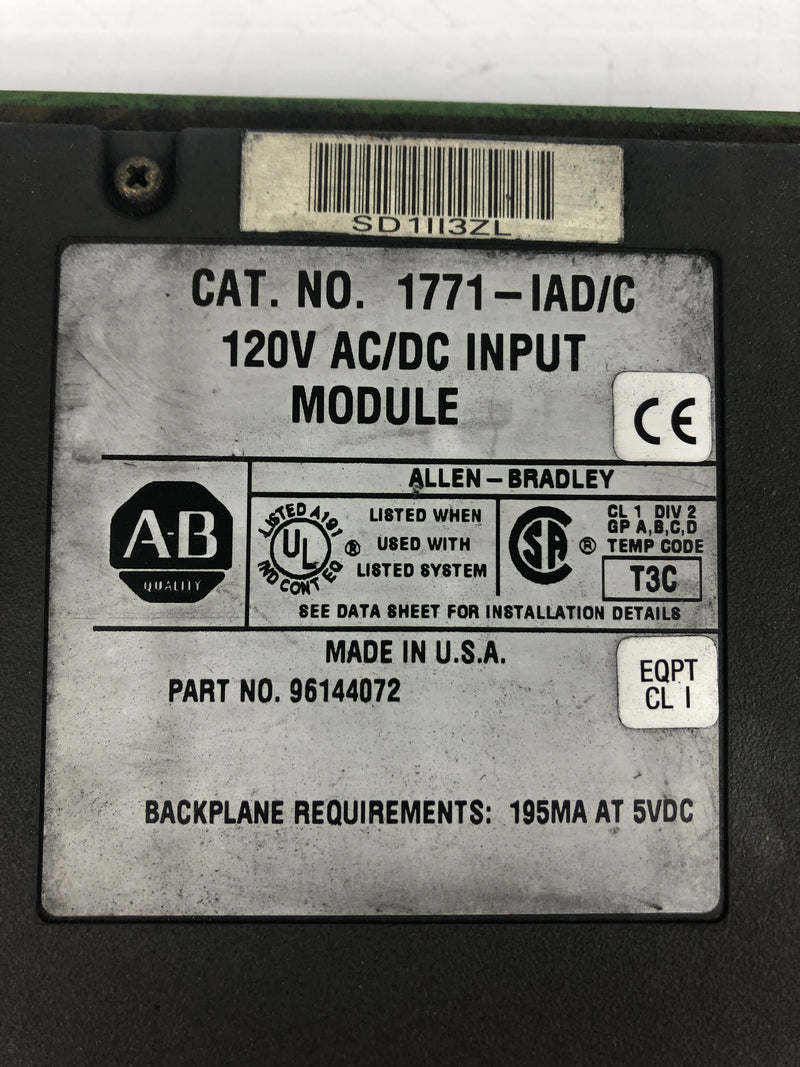 Allen Bradley 1771-IAD/C AC/DC Input Module 120V 195MA 5VDC