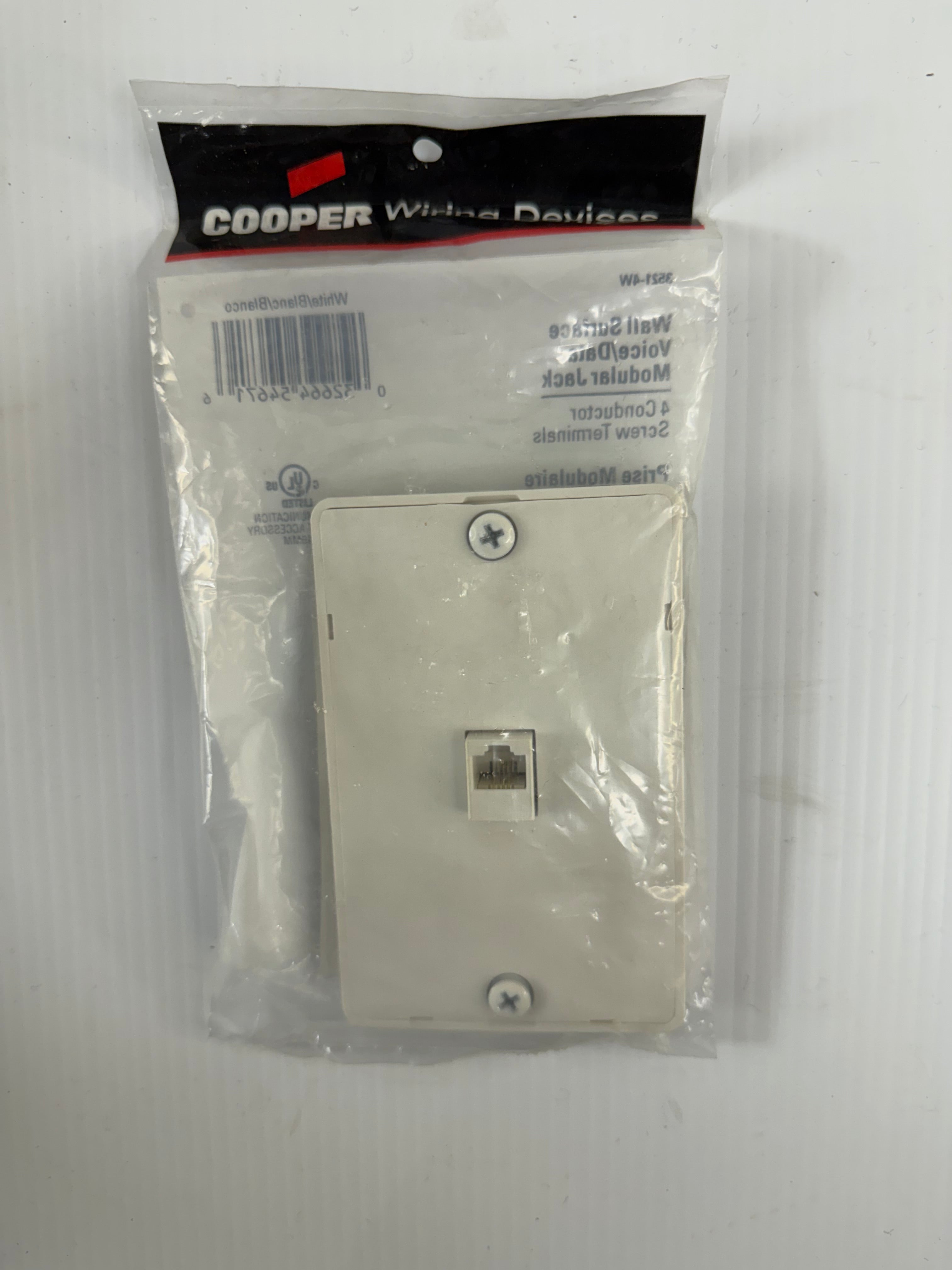 Cooper Wiring Wall Surface Voice/Data Modular Jack 3521-4W Lot of 6