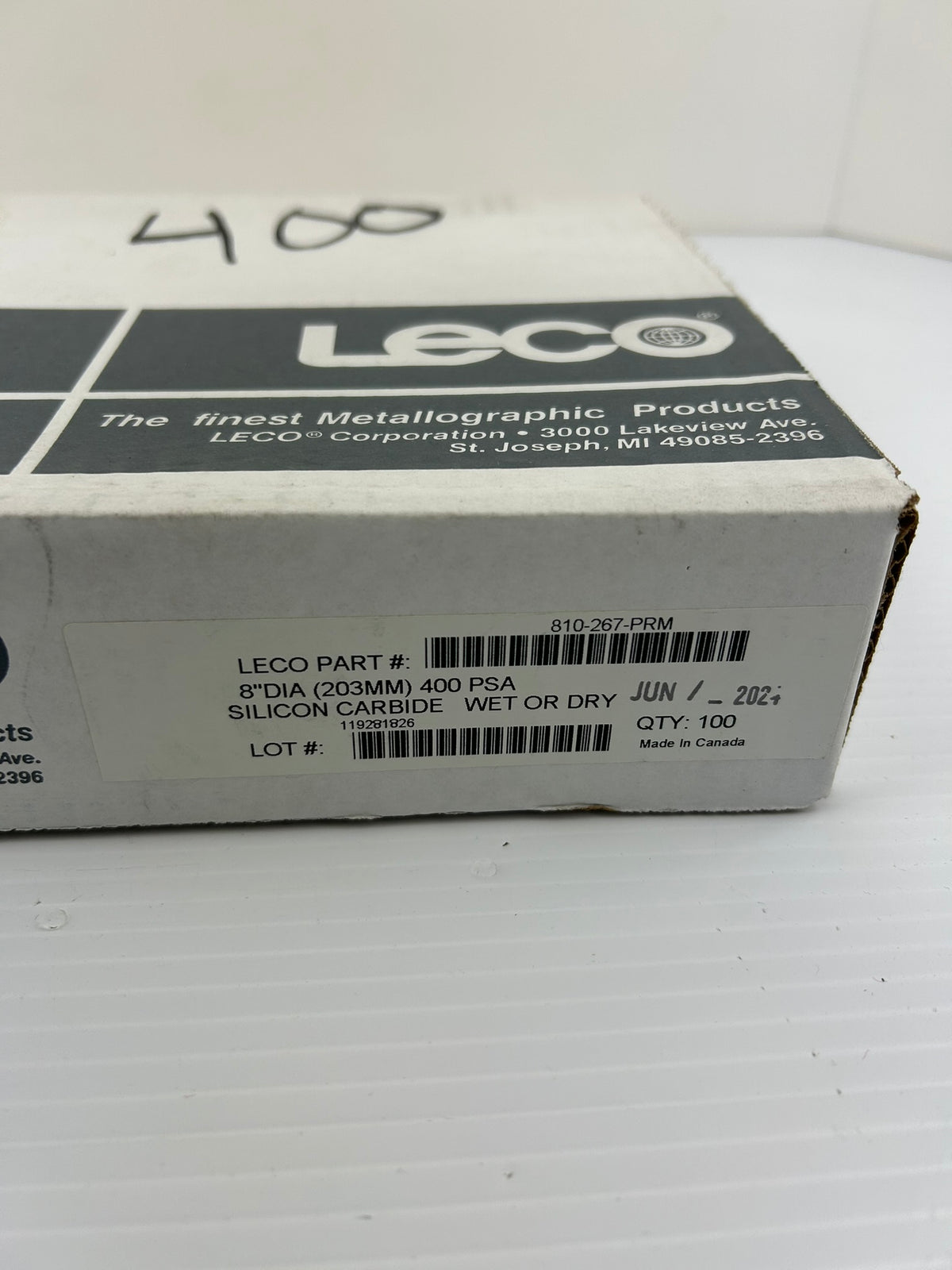 LECO 810-267-PRM 8" 400 Grit Silicon Carbide PSA Abrasive Discs 100 Count
