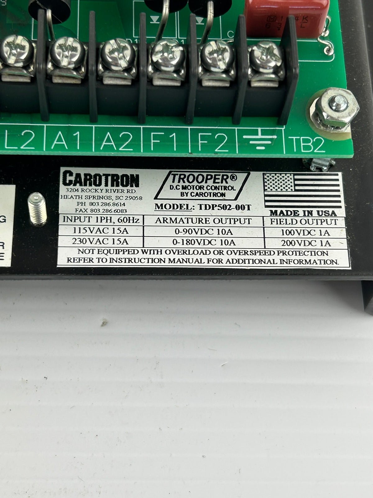 Carotron Trooper TDP502-00T DC Motor Speed Control 2HP 230VAC 180VDC