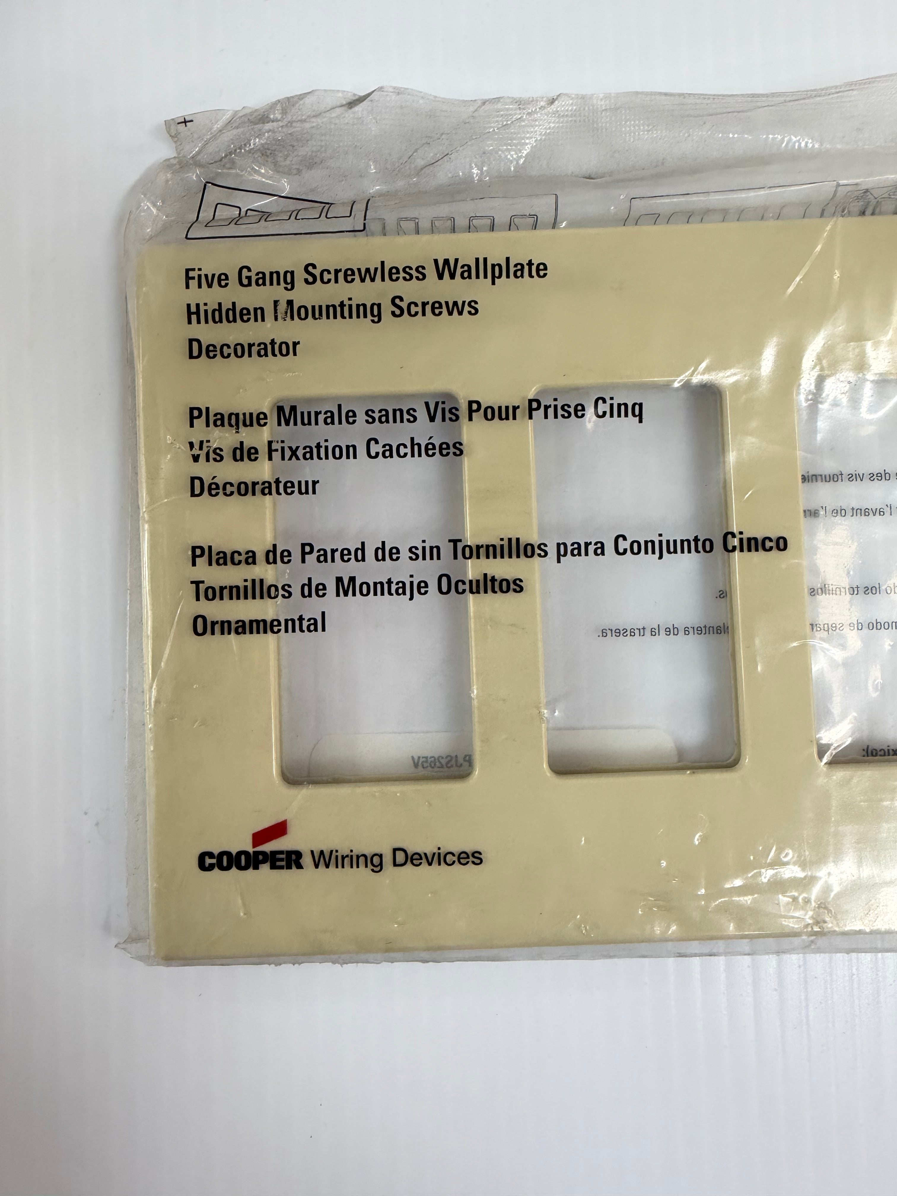 Cooper Wiring 5-Gang Screwless Wallplate Toggle PJS265V Lot of 4