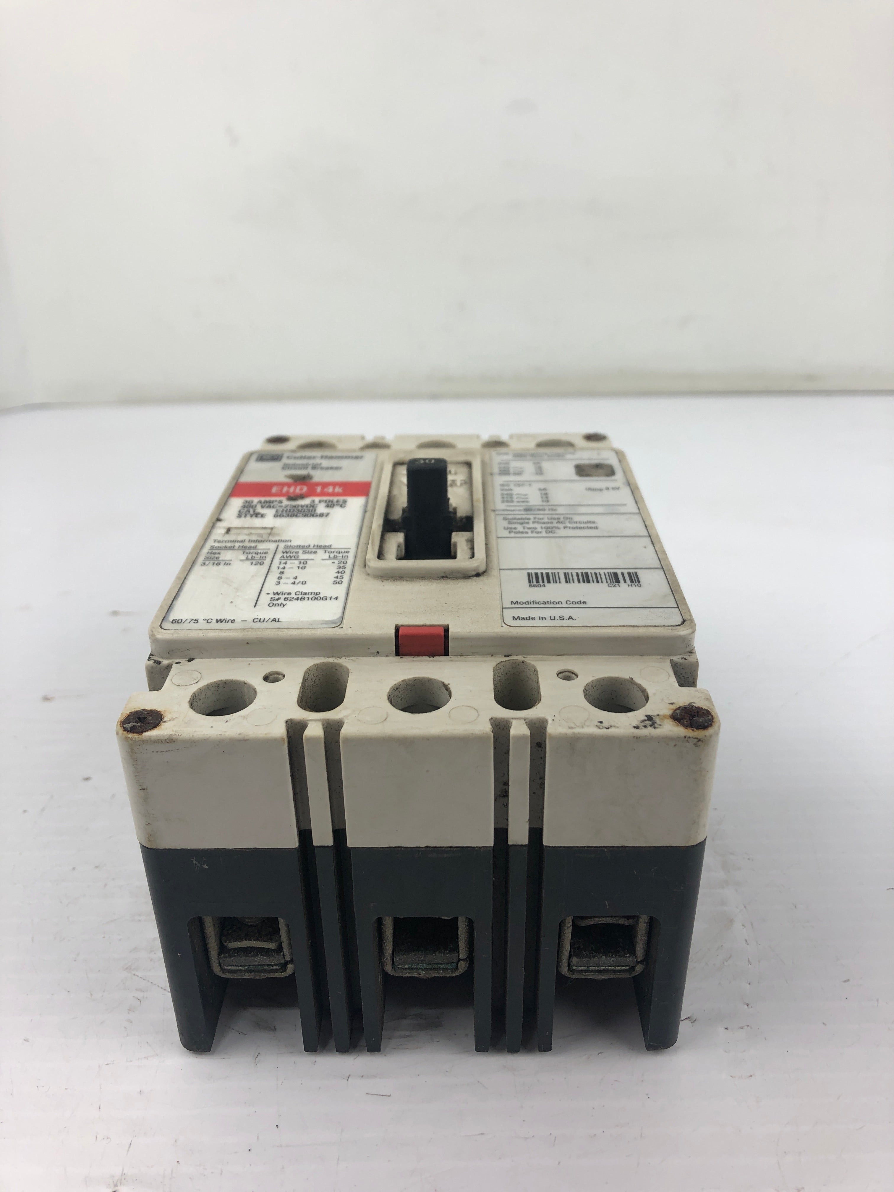 Cutler Hammer EHD3030 Industrial Circuit Breaker EHD14K 480VAC 250VDC 30A 3PH