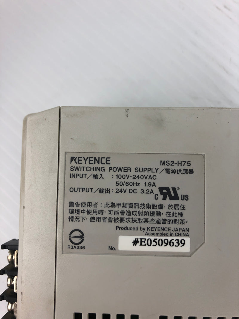 Keyence MS2-H75 Power Supply Output: 24V 3.2A Input: 100-240V 1.9A 50/60Hz