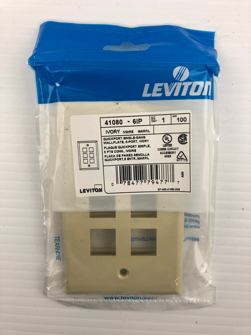 Leviton 100-41080-6IP Ivory Single Gang Wall Port 6P - Box of 25