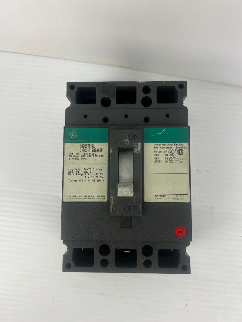 General Electric TED134060 Industrial Circuit Breaker 60A 480V 3P 50/60Hz