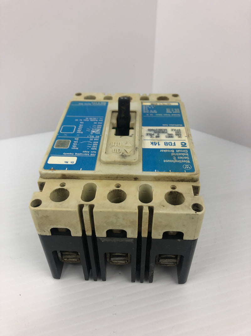 Westinghouse FDB 14K Industrial Circuit Breaker Ser. C 600VAC 35A 3P 50/60Hz