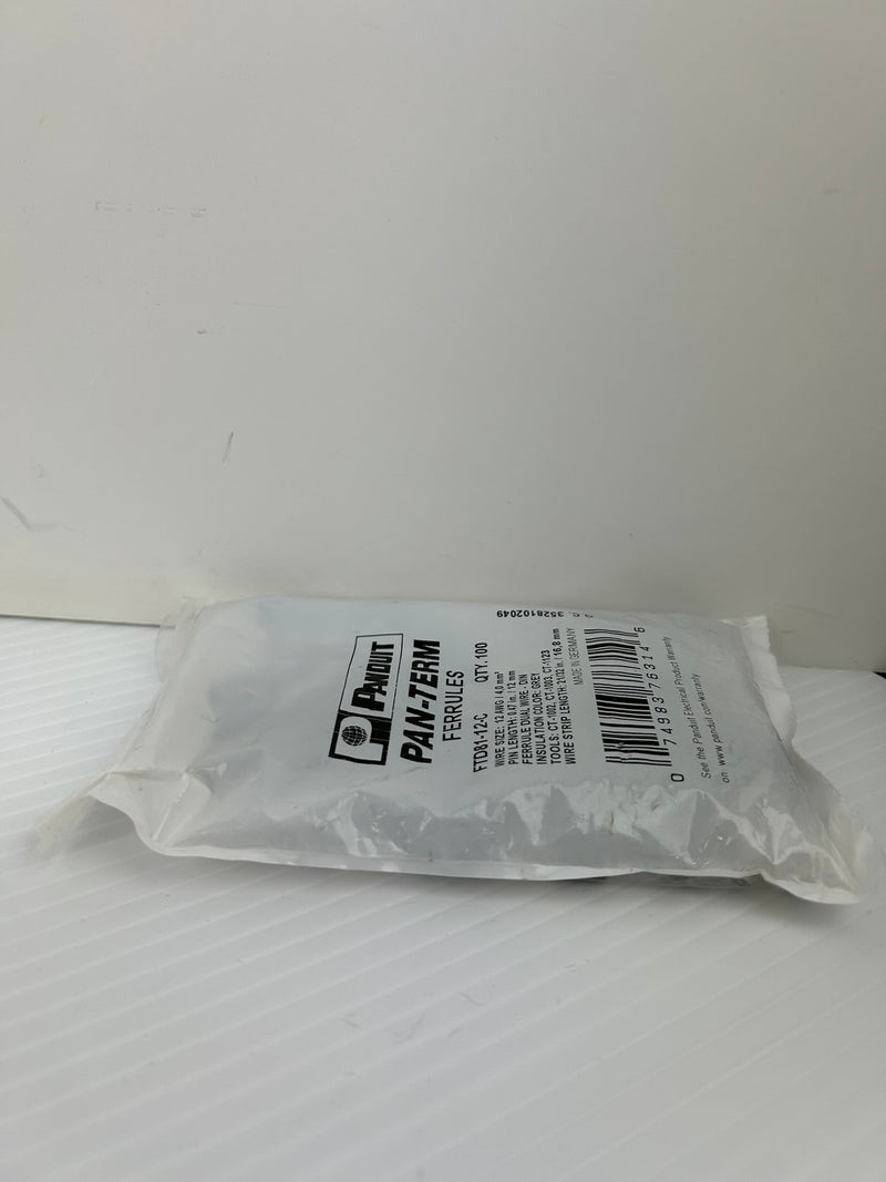 Panduit FTD81-12-C Pan-Term Grey Covered Ferrules - 5 Bags of 100 (500 Total)