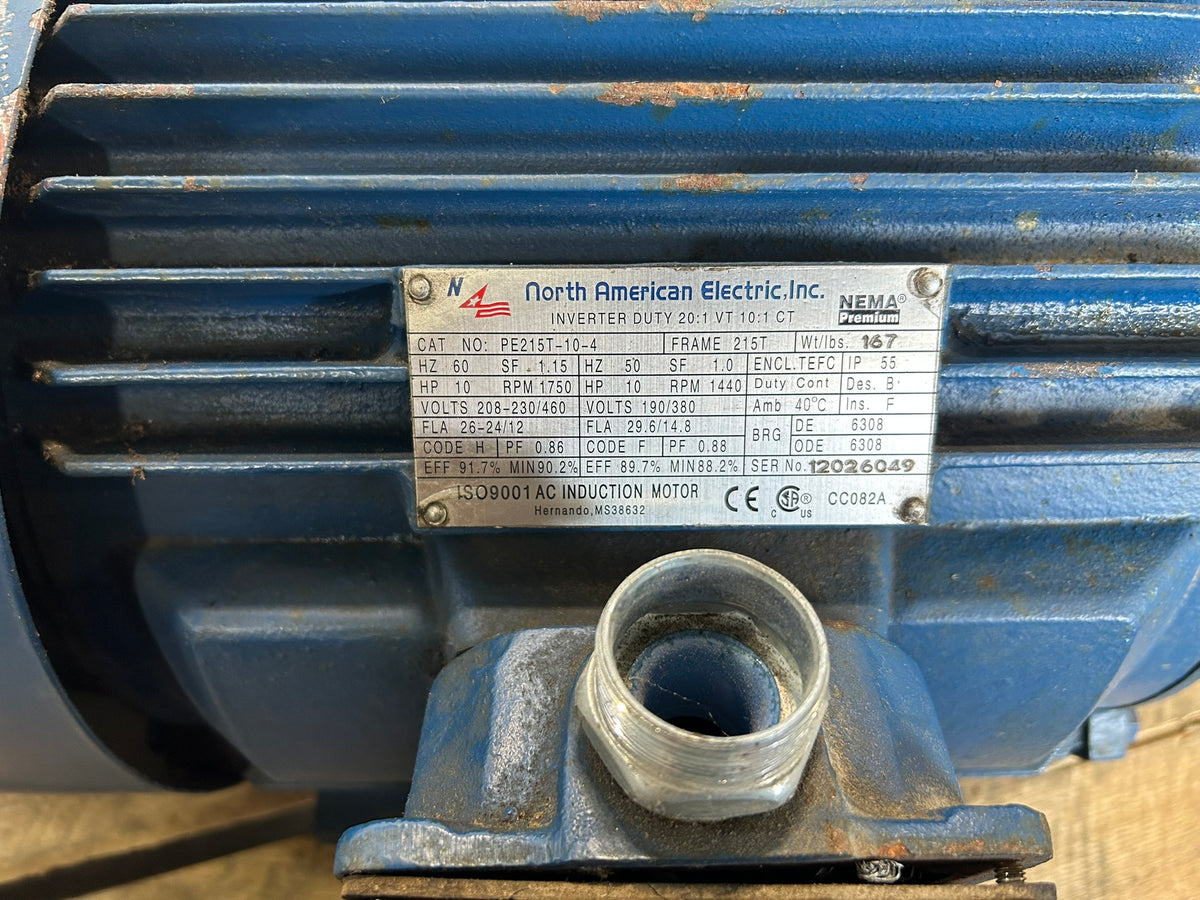 North American Electric PE215T-10-4 Motor 10 HP 1440/1750 RPM 20:1VT 10:1CT 215T