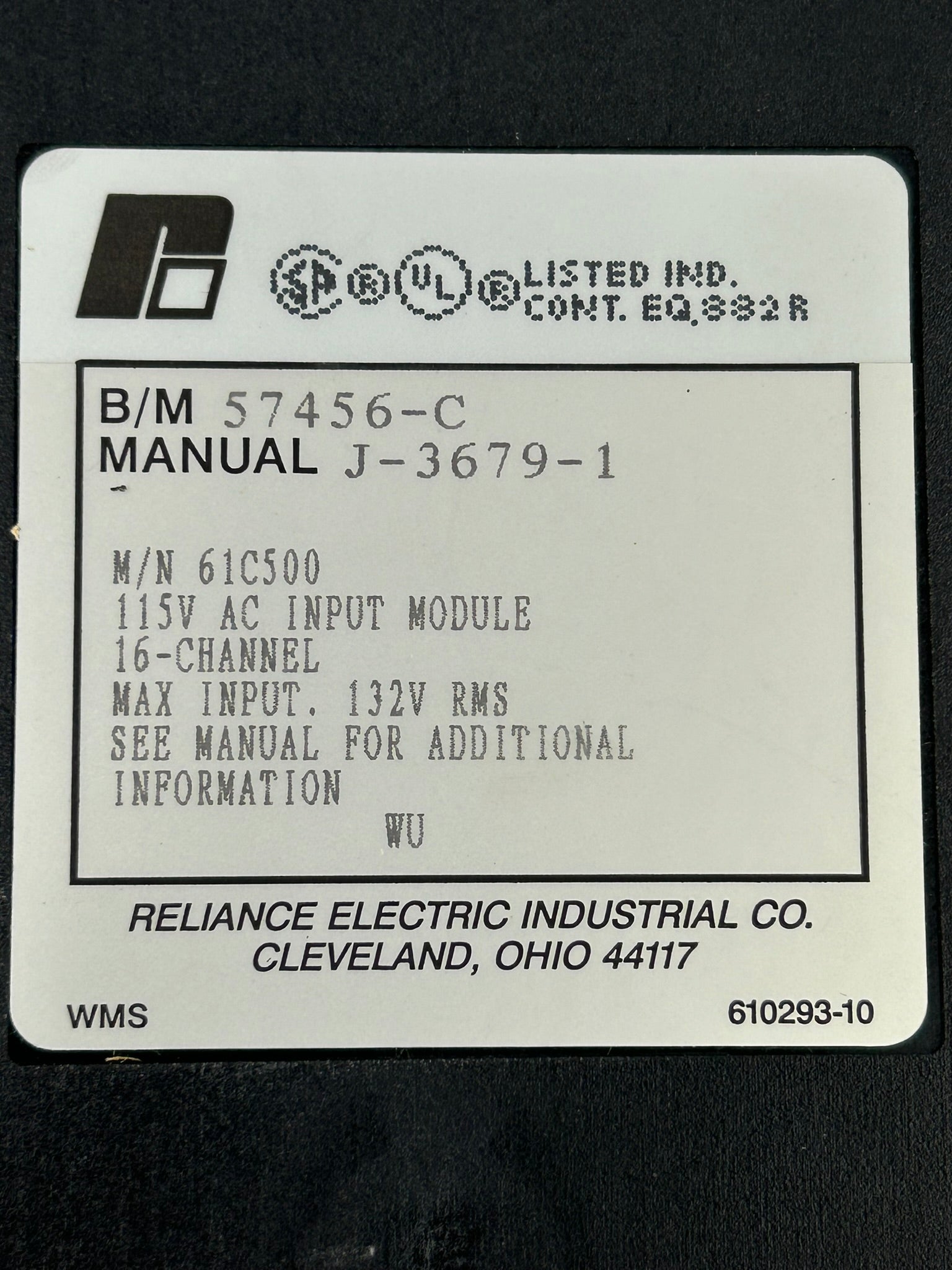 Reliance Electric 61C500 115VAC Input Module 57456-C J-3679-1