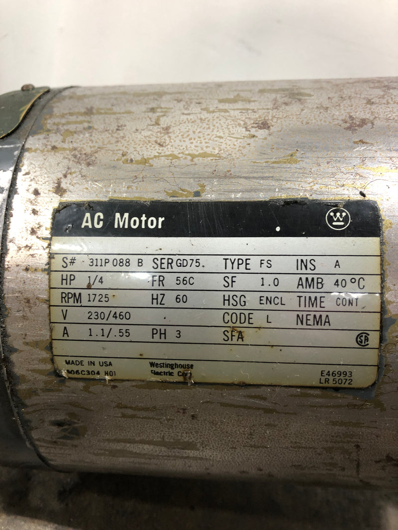 Westinghouse GD75 Motor FS 1/4HP 1725RPM 3PH Winsmith 3MCTD Speed Reducer 0.24HP