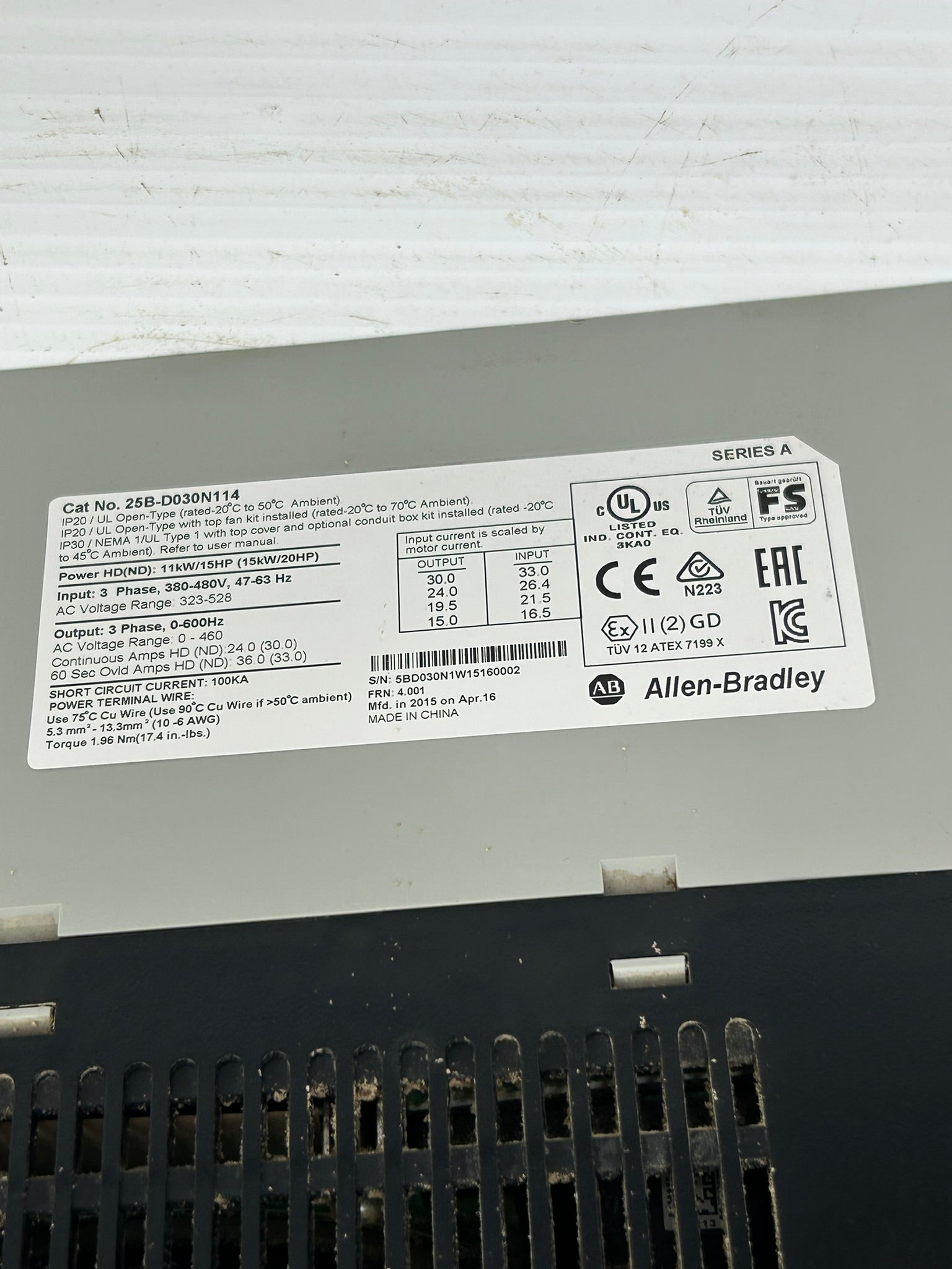 Allen Bradley 25B-D030N114 PowerFlex Power Module AC Drive Series A - No Cover