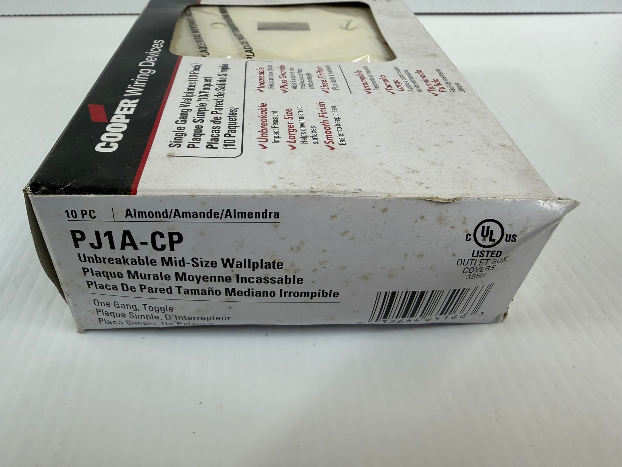 Cooper Wiring Unbreakable Mid-Size Wallplate 1-Gang Wallplate Toggle PJ1A-CP Box of 10 Lot of 5
